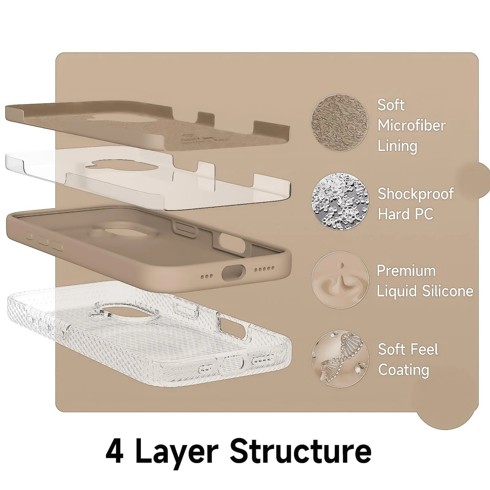 DL3 Mobilak Liquid Silicone Protective Case for iPhone 16 with Microfiber Lining and Shockproof Design - Desert