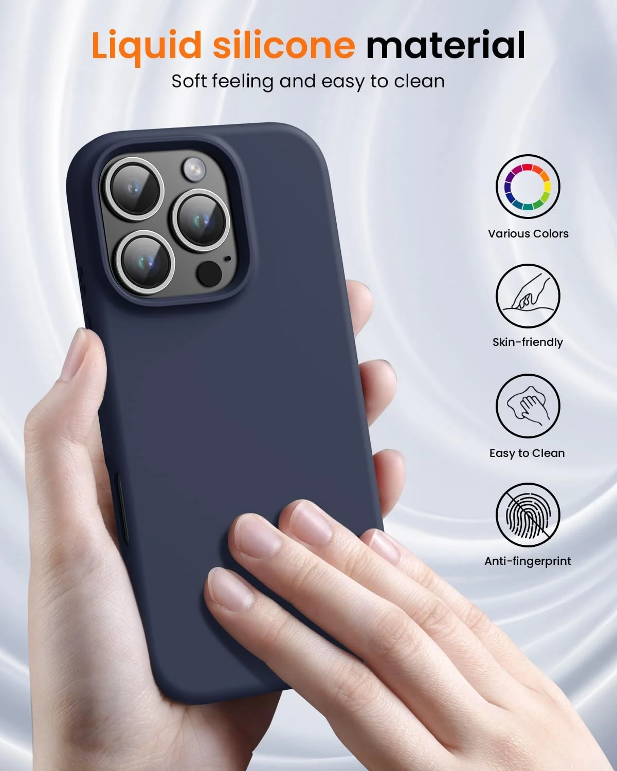 DL3 Mobilak Liquid Silicone Protective Case with Soft Microfiber Lining for iPhone 16 Pro Max - Midnight Blue