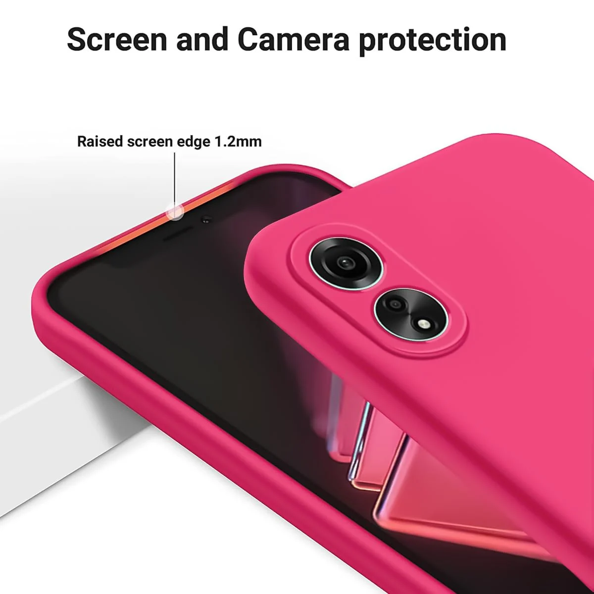DL3 Mobilak Soft Silicone Protective Case for OPPO A18 with Microfiber Lining and Shockproof Design - Hot Pink