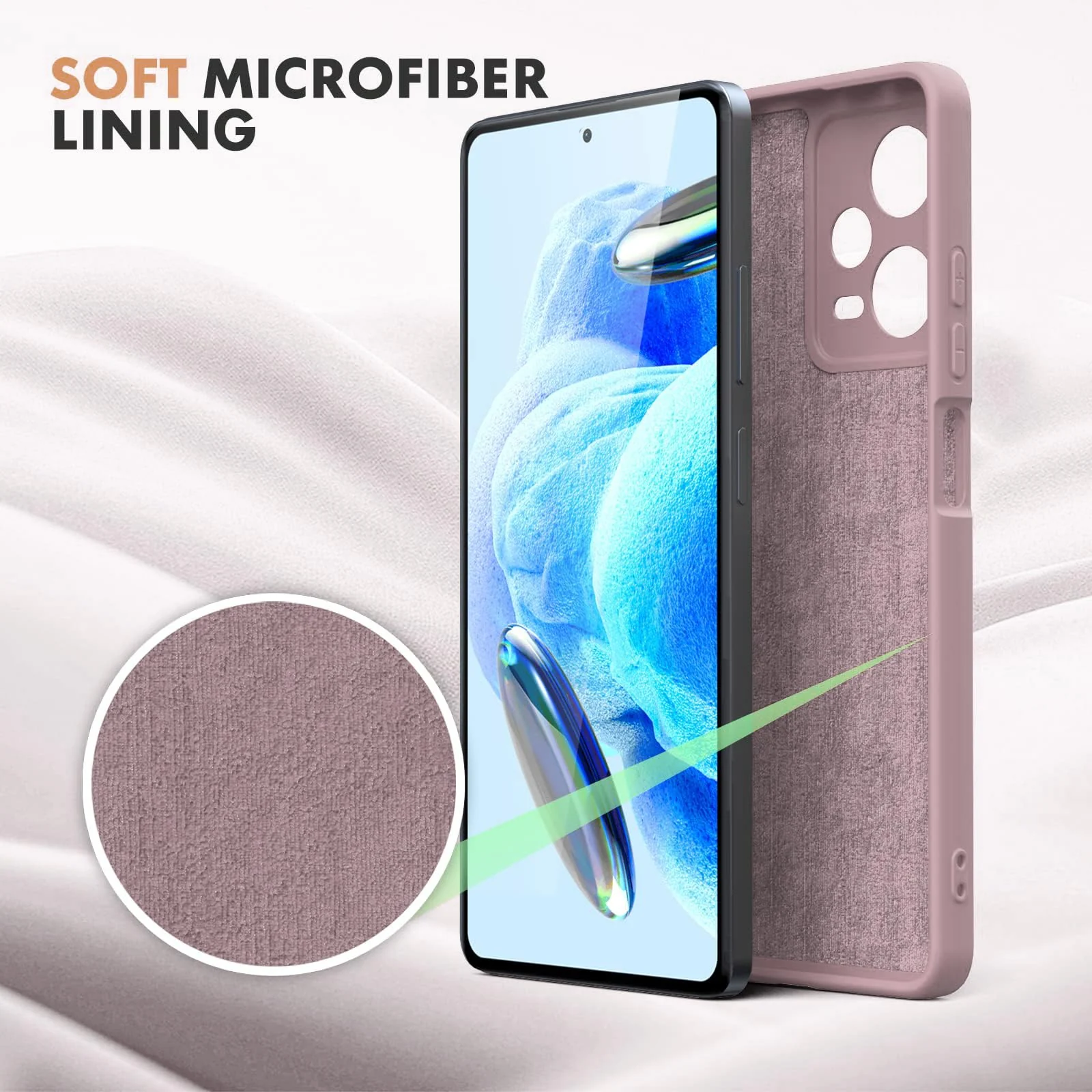 DL3 Mobilak Liquid Silicone Protective Case with Soft Microfiber Lining with Full Camera Protection for Xiaomi Redmi Note 12 Pro Plus 5G - Cashmere