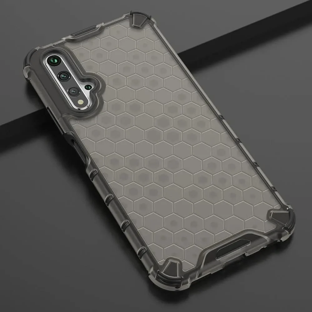 DL3 Mobilak Honeycomb Protective Case for Huawei Nova 5T / Honor 20, Shock-absorbing protection, Transparent design, Slim, lightweight profile - Black