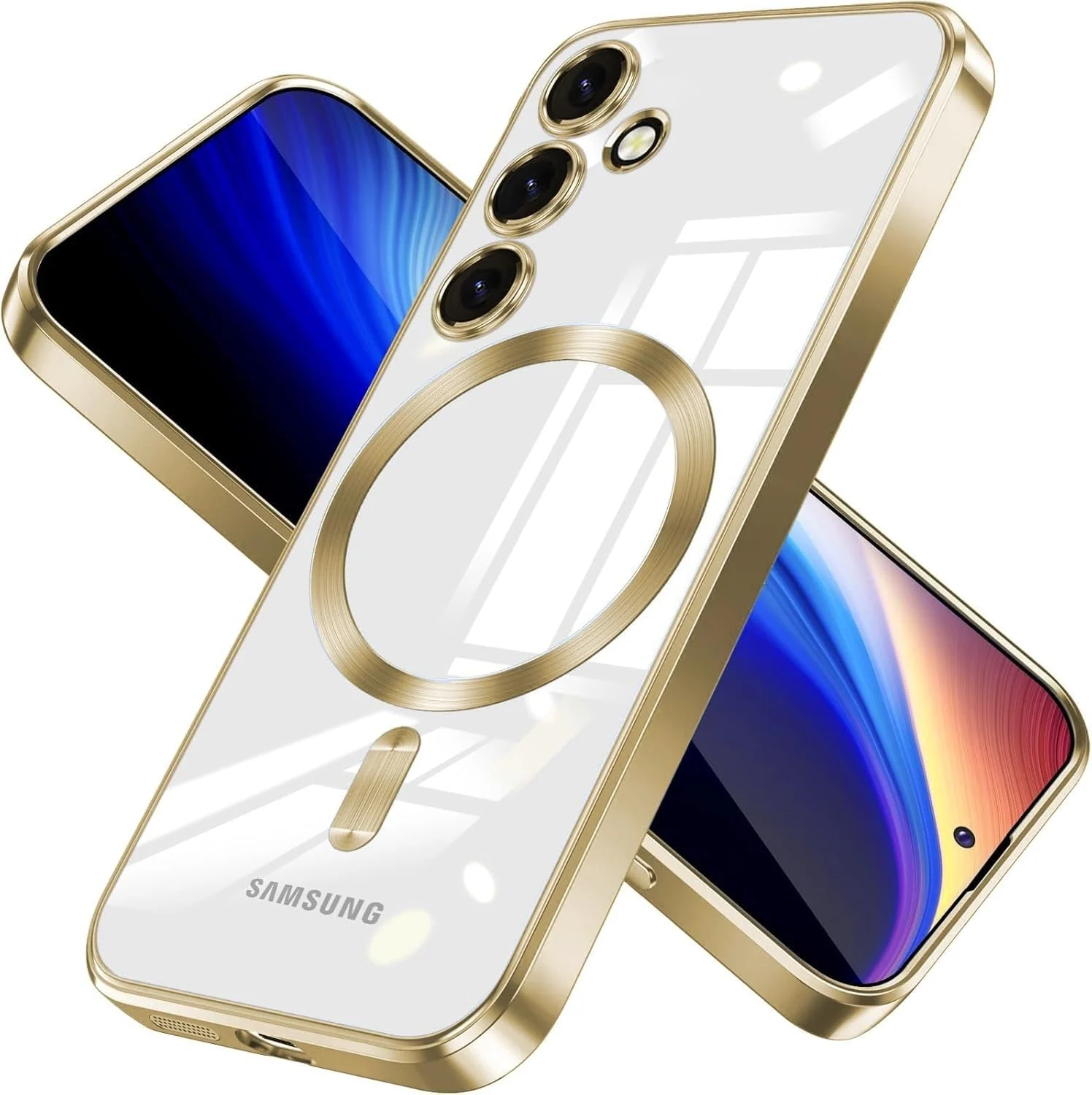 DL3 Mobilak Clear MagSafe-Compatible Magnetic Case for Samsung Galaxy S24 Fe with Camera Protection and Shockproof Design - Gold