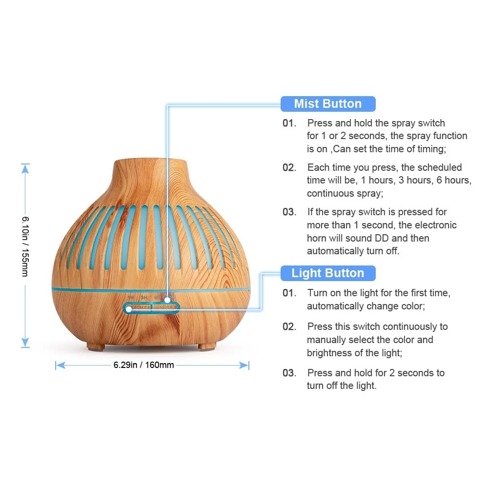 Mobigon Essential Oil Diffuser, Aromatherapy Diffuser 500ml with Remote Control, 4 Timer & Auto-Off Safety Switch, 7 Color LED Lights Mode, 10 Hours Quiet Humidifier for Bedroom - G.Light Brown