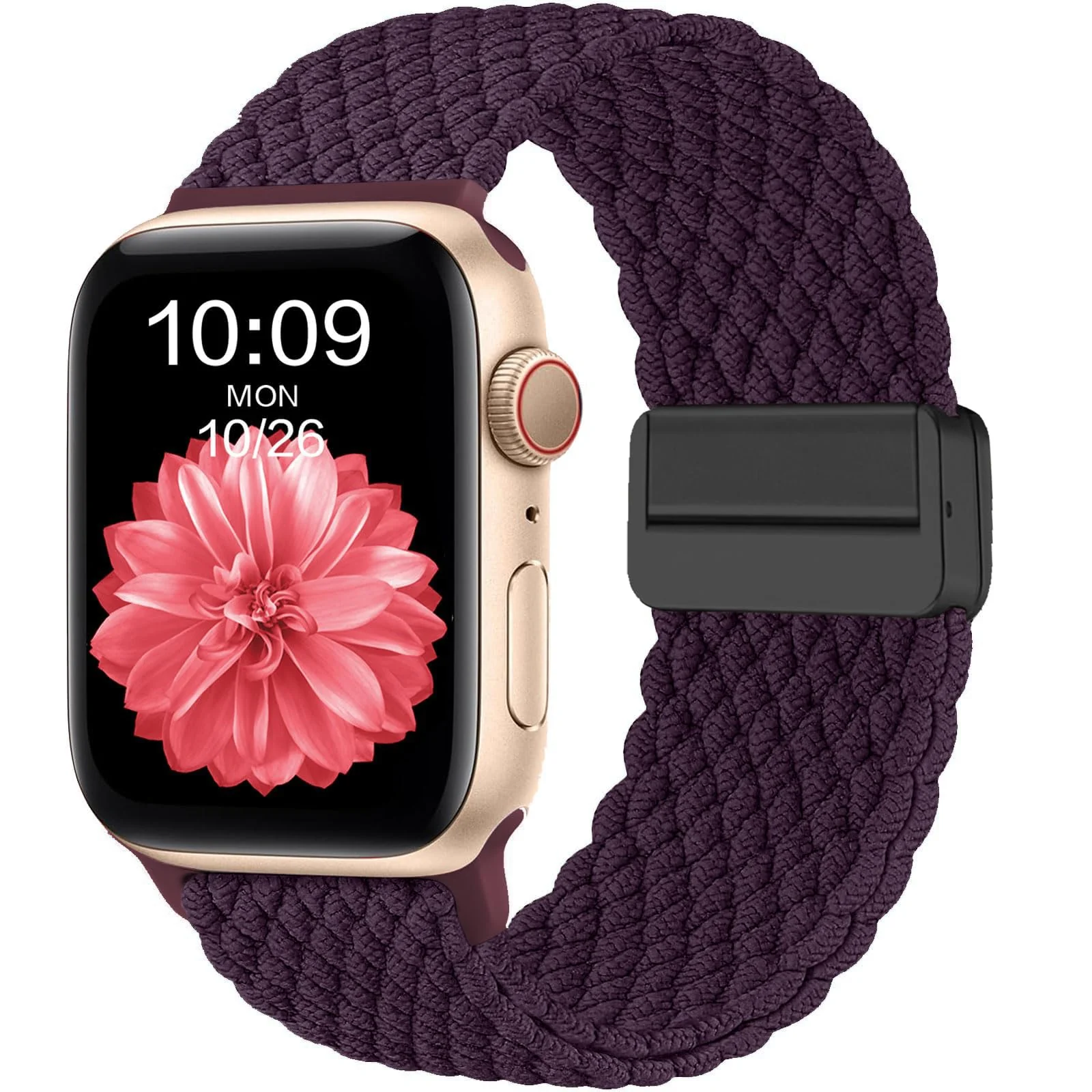 DL3 Mobilak Sport Solo Loop Compatible with Apple Watch Band 42mm 44mm 45mm 46mm 49mm for Women Men, Magnetic Strap Stretchy Braided Wristband for iWatch Series 11 10 9 8 7 6 5 4 3 Ultra 3 2 1 SE SE2 - Dark Purple