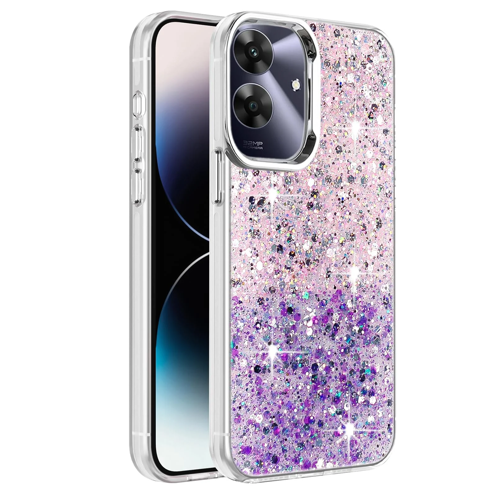 Oppo Realme Note 60 Case / Clear Glitter Bling Sparkly — DL3 Mobilak Glitter Protective Case for OPPO realme Note 60, Supports wireless charging, Camera protection, Shock-absorbing protection