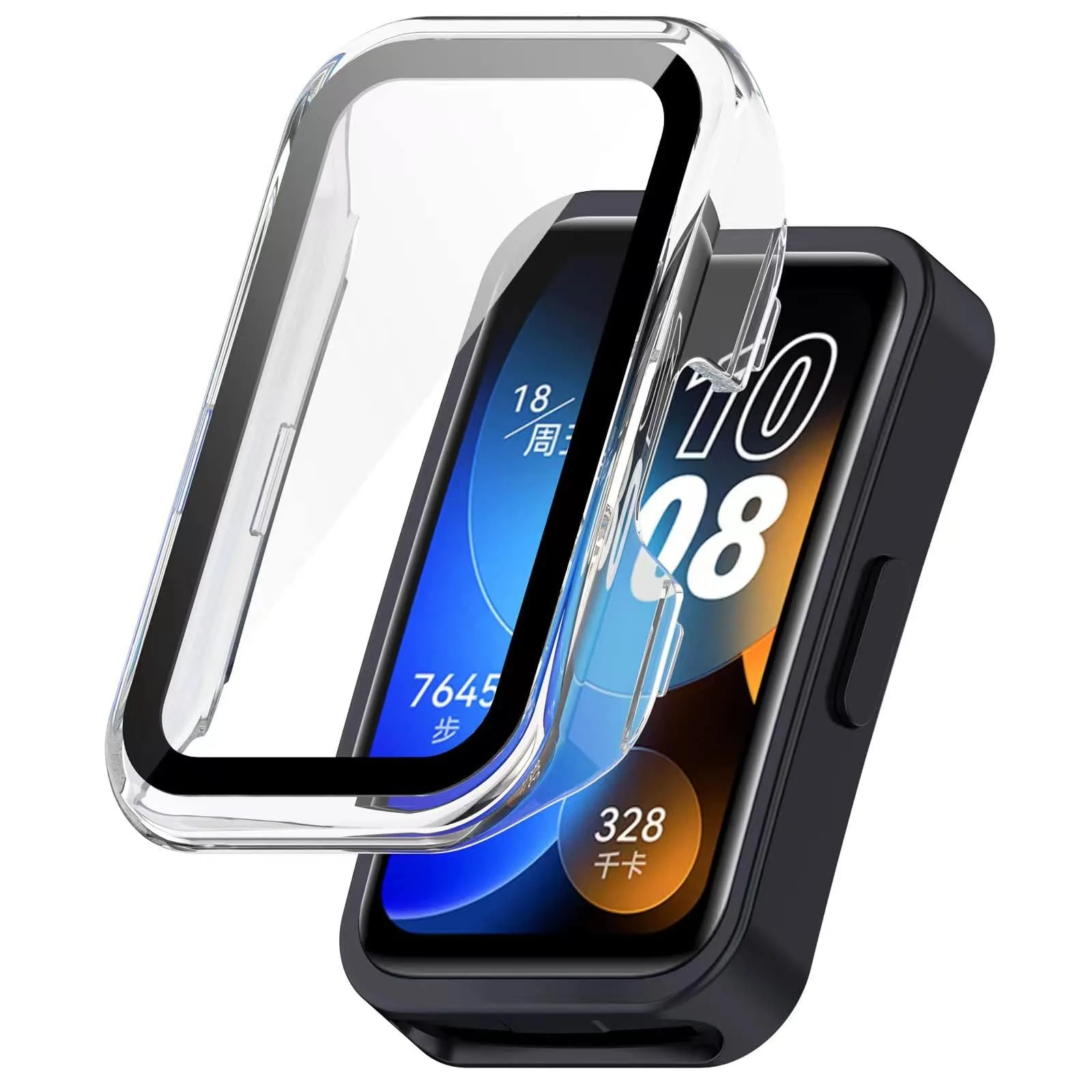 DL3 MOBILAK Protective Case Compatible with Huawei Band 9/8 9H Hardness PC Case Bumper Full Slim Protective Cover with Tempered Glass For HUAWEI Band 8/9 - Clear