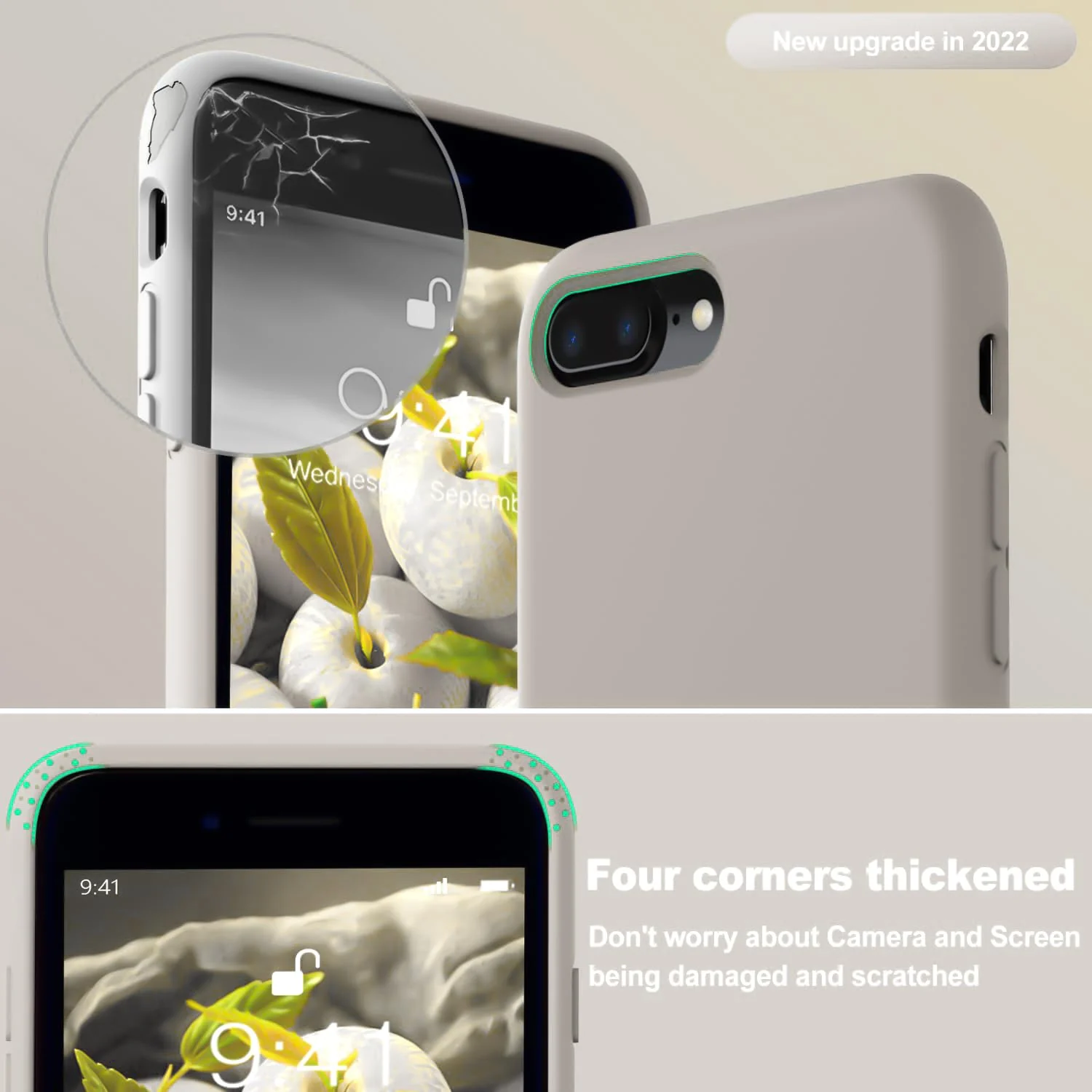 DL3 Mobilak Liquid Silicone Protective Case for iPhone 7 Plus / iPhone 8 Plus with Camera Protection and Microfiber Lining - Stone 3