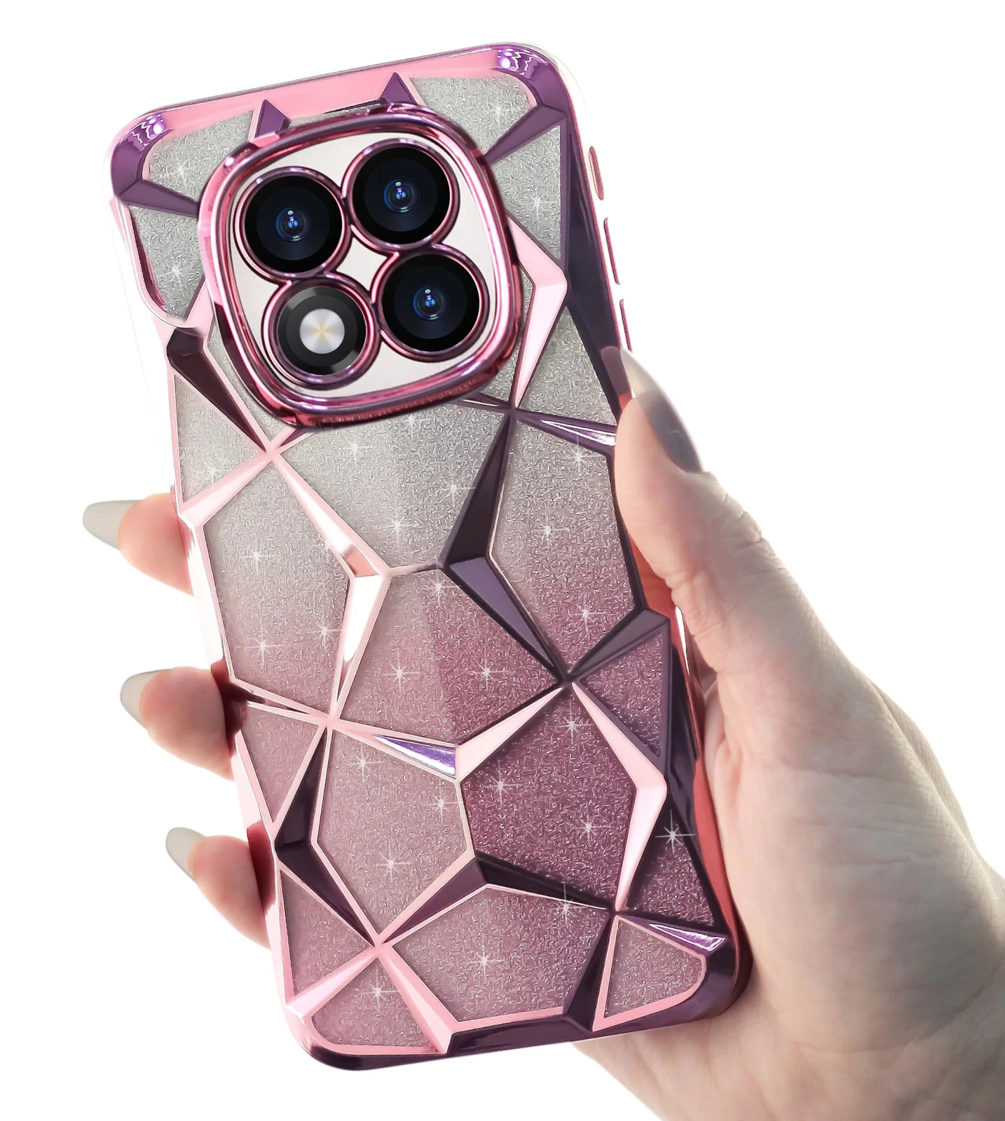 DL3 Mobilak Compatible with Redmi Note 14 Pro 5G /POCO X7 5G Case Plating Bling Gradient Glitter Clear Cover Soft TPU Silicone Cute Camera Protection Shockproof Back for Women Girls Case - Pink