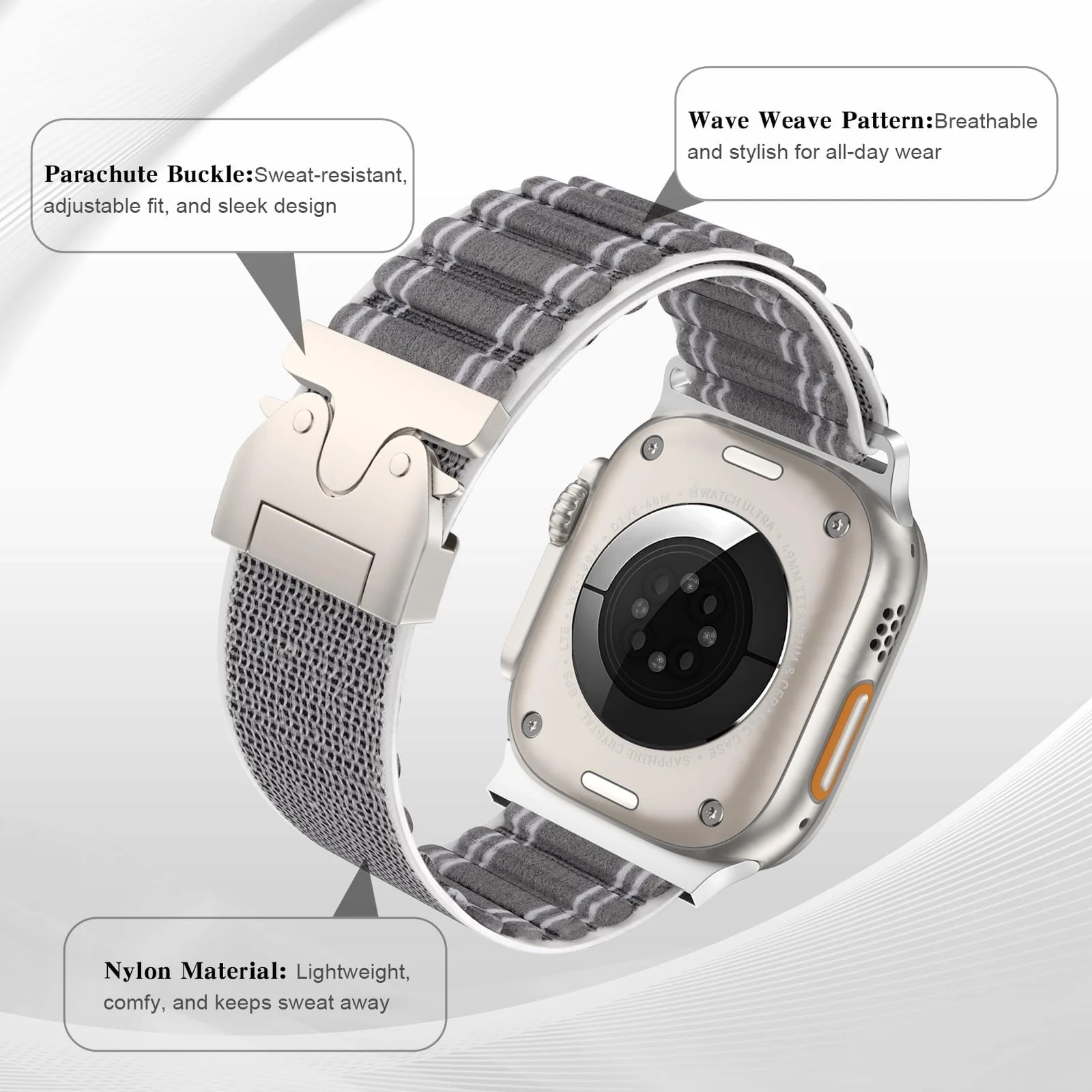 DL3 Mobilak Stretchy Nylon Strap for Apple Watch Ultra 3 2 1 Strap 49mm 46mm 45mm 44mm 42mm iWatch Straps for Men Women, Parachute Clasp Elastic Sport Band for Apple Watch Series 11 10 9 8 7 6 5 4 3 SE/2 - Gray