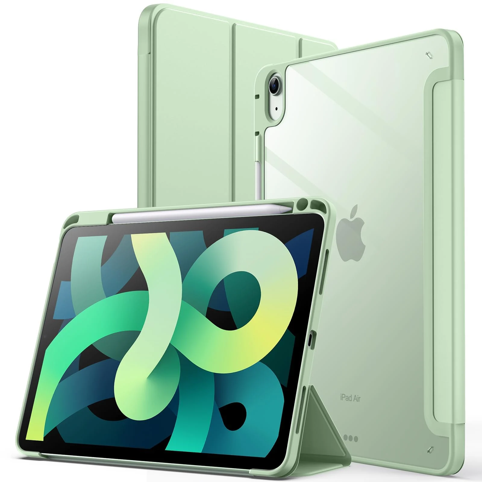 DL3 Mobilak Case for For iPad Air 11-Inch M2 (2024), iPad Air 5/4 (2022/2020 5th/4th 10.9-Inch), Clear Shockproof Back Cover Built-in Pencil Holder, Auto Sleep/Wake - Mint Green