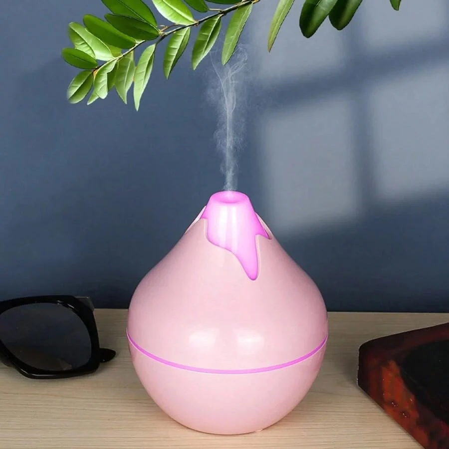 Mobigon Wood Cool Mist Ultrasonic Humidifier for Room Moisture, Aroma Diffuser for Home, 350ml Essential Oil Diffuser with 7 Colorful Night Light, Auto Shut-Off, Home, Office - Pink