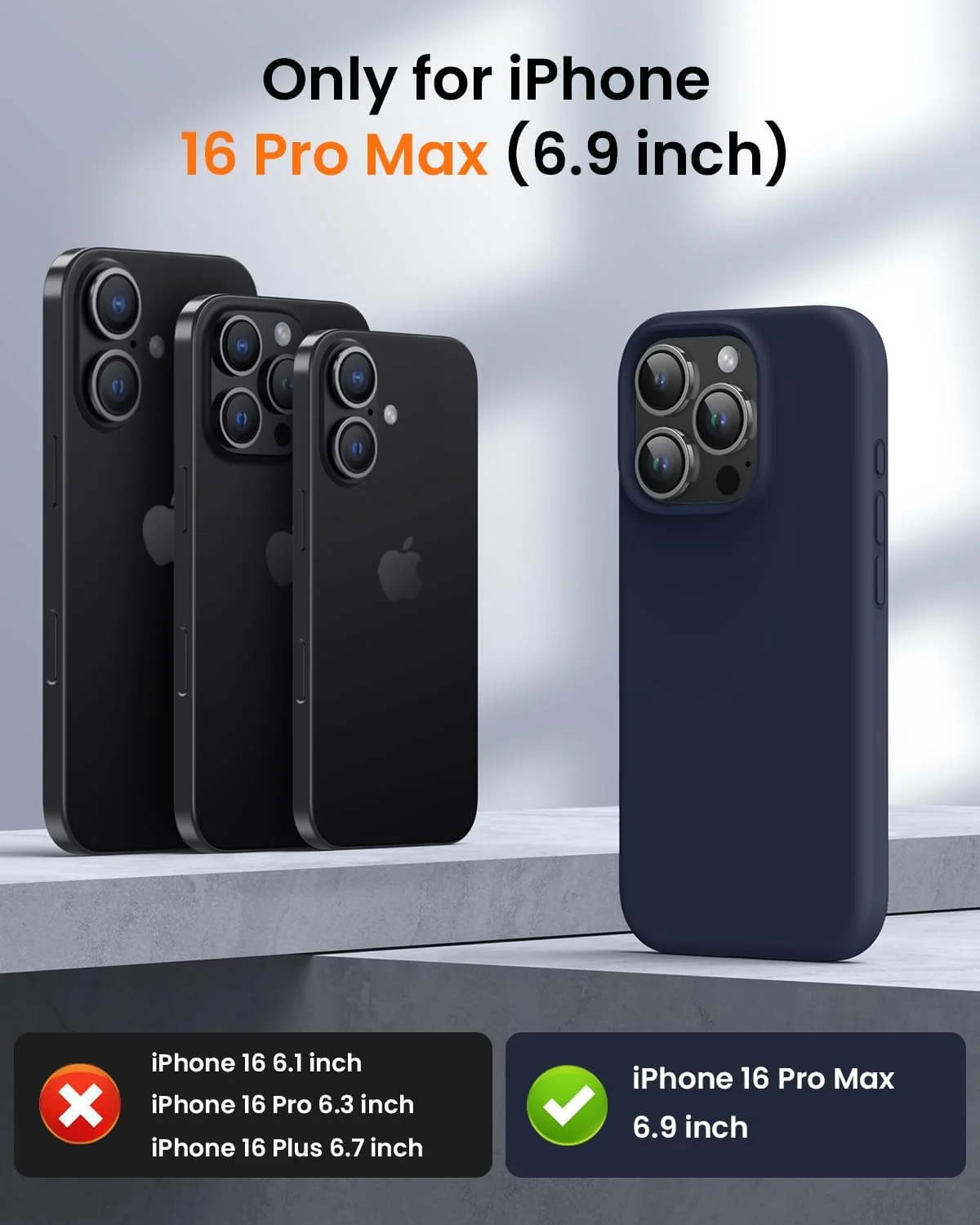 DL3 Mobilak Liquid Silicone Protective Case with Soft Microfiber Lining for iPhone 16 Pro Max - Midnight Blue