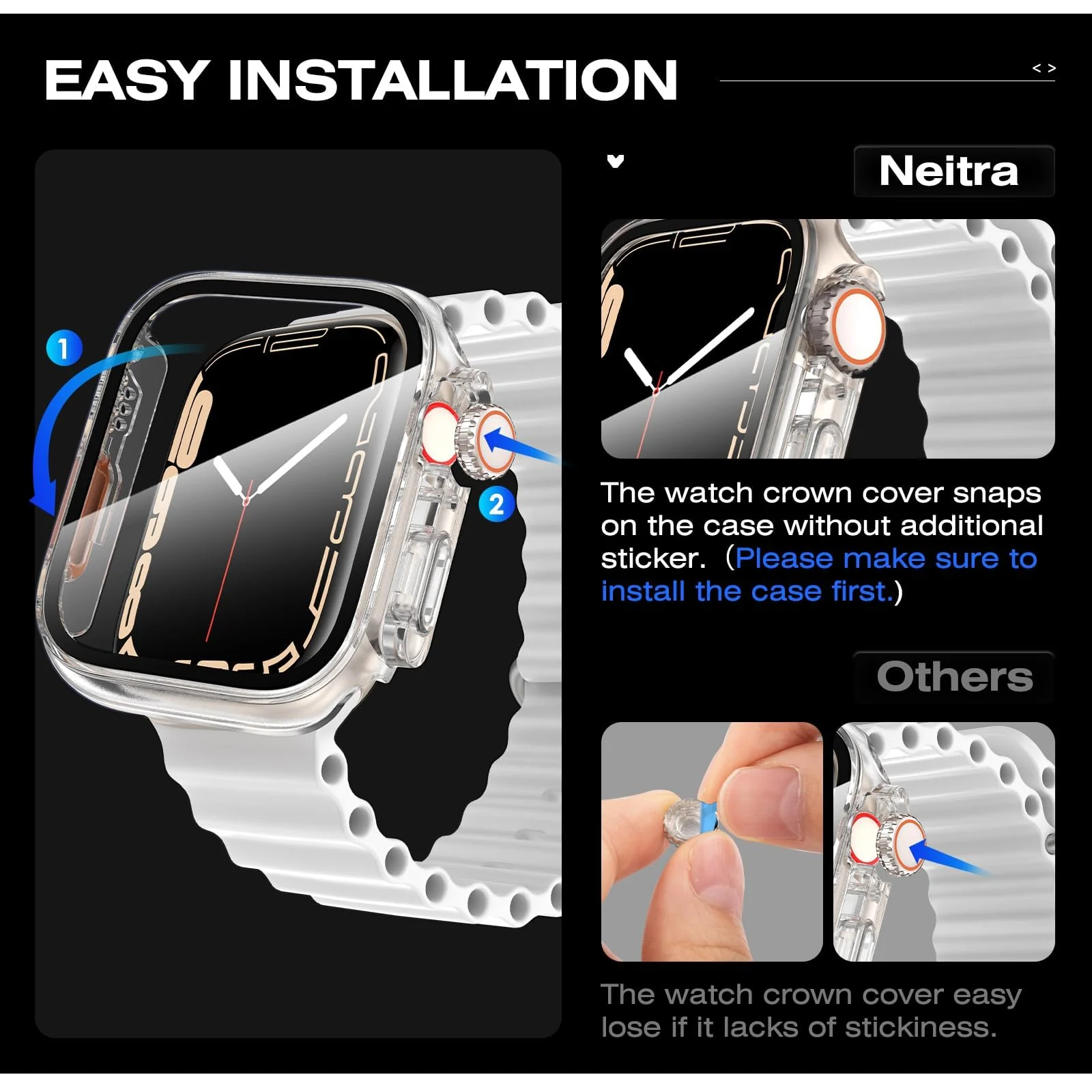 DL3 Mobilak for Apple Watch 45mm Screen Protector Case, Built-in Tempered Glass Screen Unique Design Case Cover for iWatch 45mm Series 9 8 7 - Clear