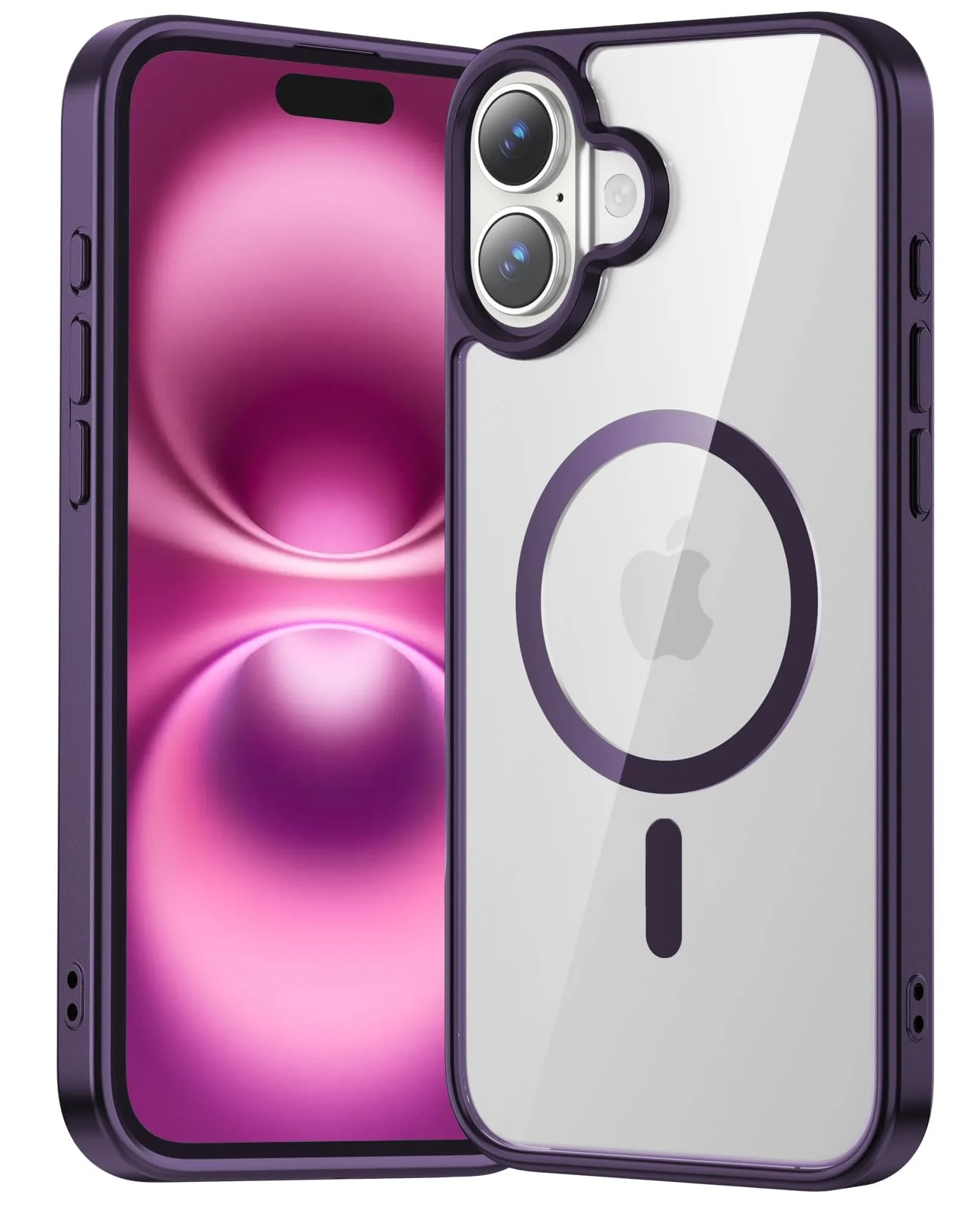 DL3 Mobilak Magnetic Case for iPhone 16 6.1-Inch Compatible with MagSafe, Shockproof Phone Bumper Cover, Solid Color Matte TPU Frame, Anti-Scratch Clear Back - Purple