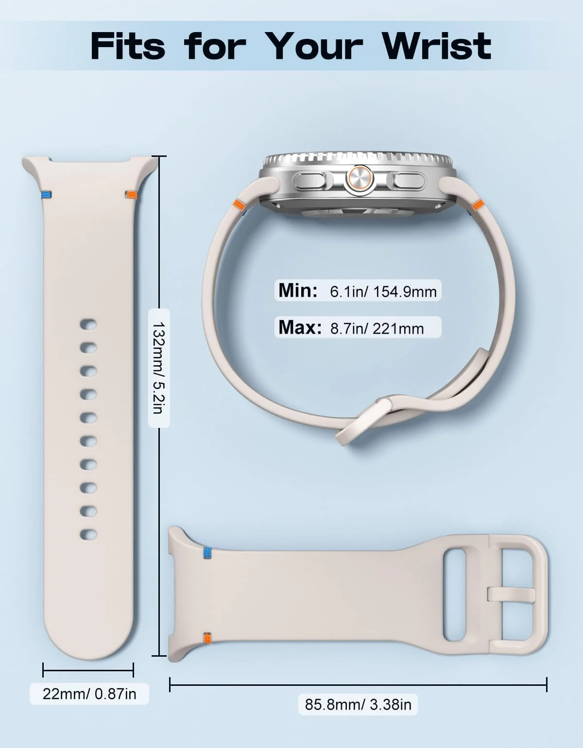 DL3 Mobilak Silicone Bands Compatible with Samsung Galaxy Watch 8 Band 40mm 44mm, Galaxy Watch 8 Classic Band 46mm, Waterproof Soft Wristband Sport Strap for Galaxy Watch 8 Bands 2025 Women Men - Starlight