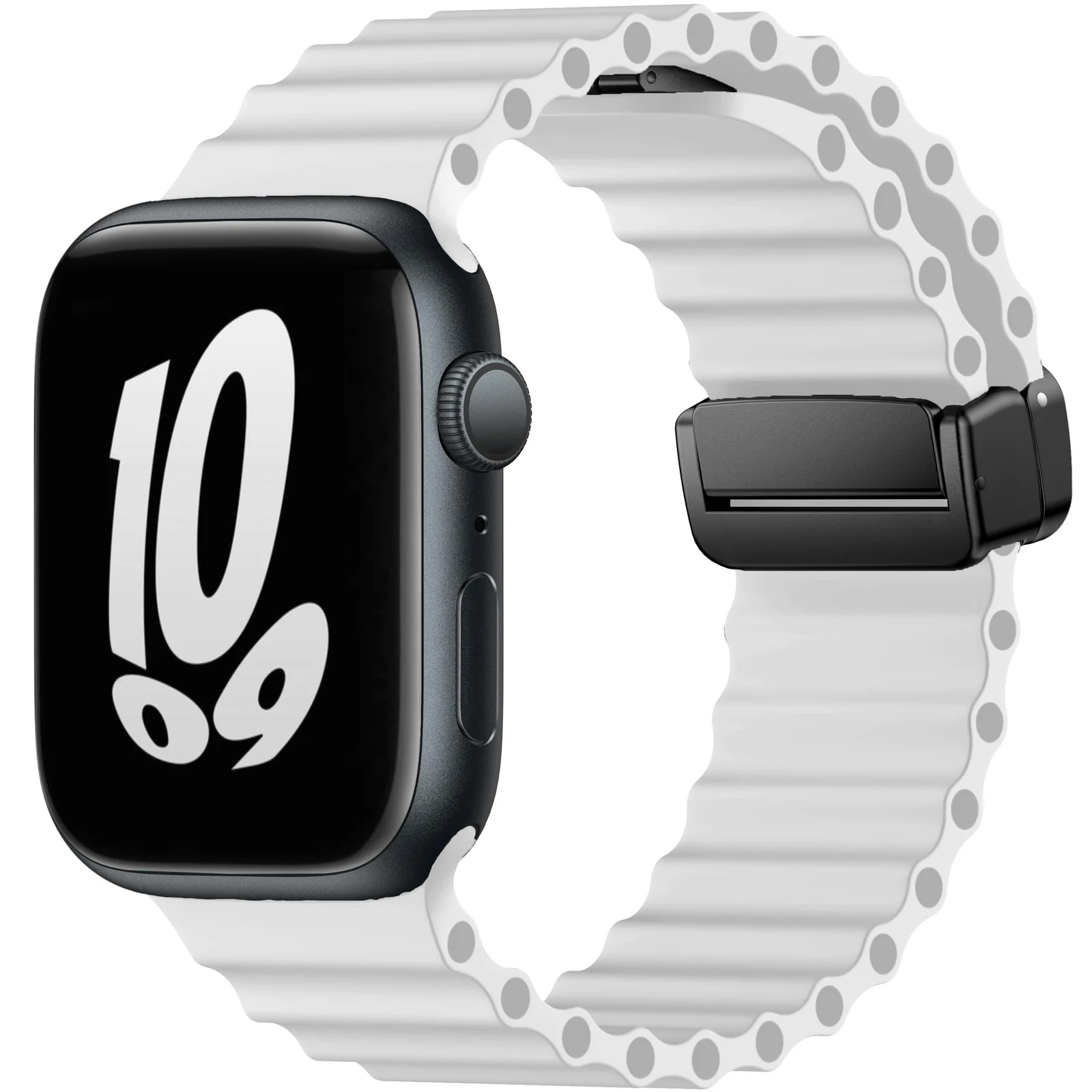 DL3 Mobilak Strap Ocean For Apple Watch Ultra Bands 49mm 45mm 44mm 42mm, Soft Silicone Magnetic Buckle Sport Replacement Strap for iWatch Ultra 2 Ultra SE Series 9 8 7 6 5 4 3 2 1 - White