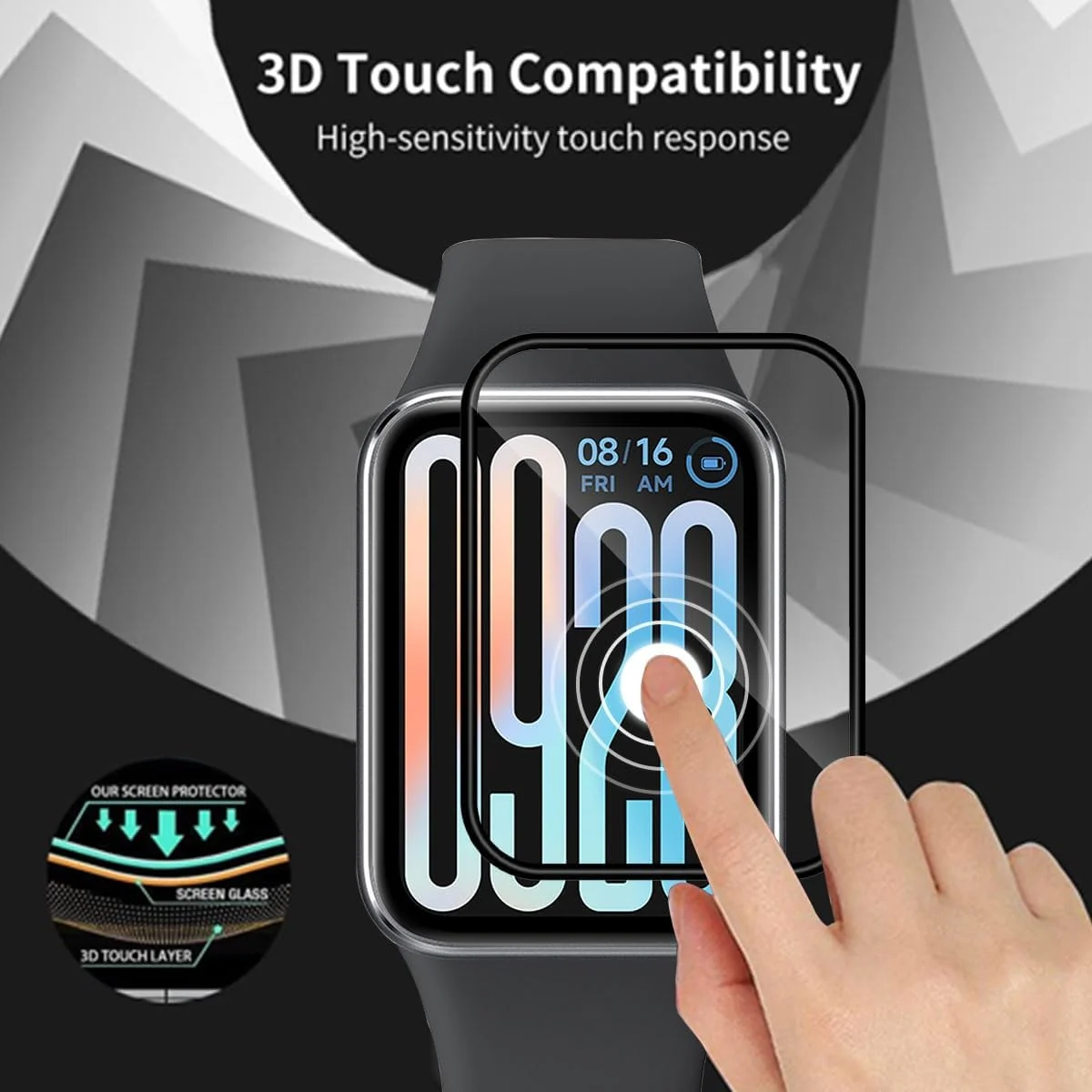 DL3 Mobilak Screen Protector For Xiaomi Smart Band 9 Pro/Xiaomi Mi Band 9 Pro, 3D Curved Soft Edge Protective Film [Anti-Scratch] [Bubble Free] [Ultra Shatterproof] [High Sensitive] (Not Glass) - Black