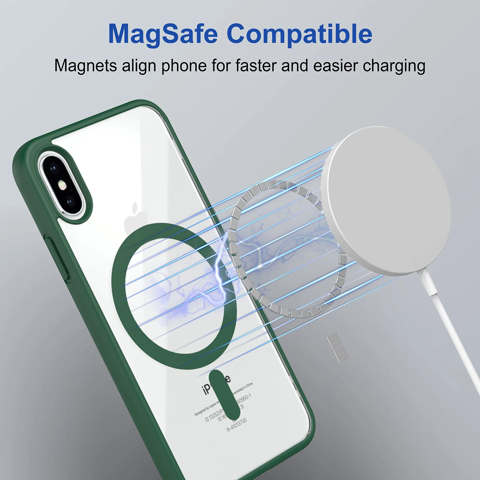 DL3 Mobilak MagSafe-Compatible Clear Magnetic Case for iPhone X / iPhone XS - Green