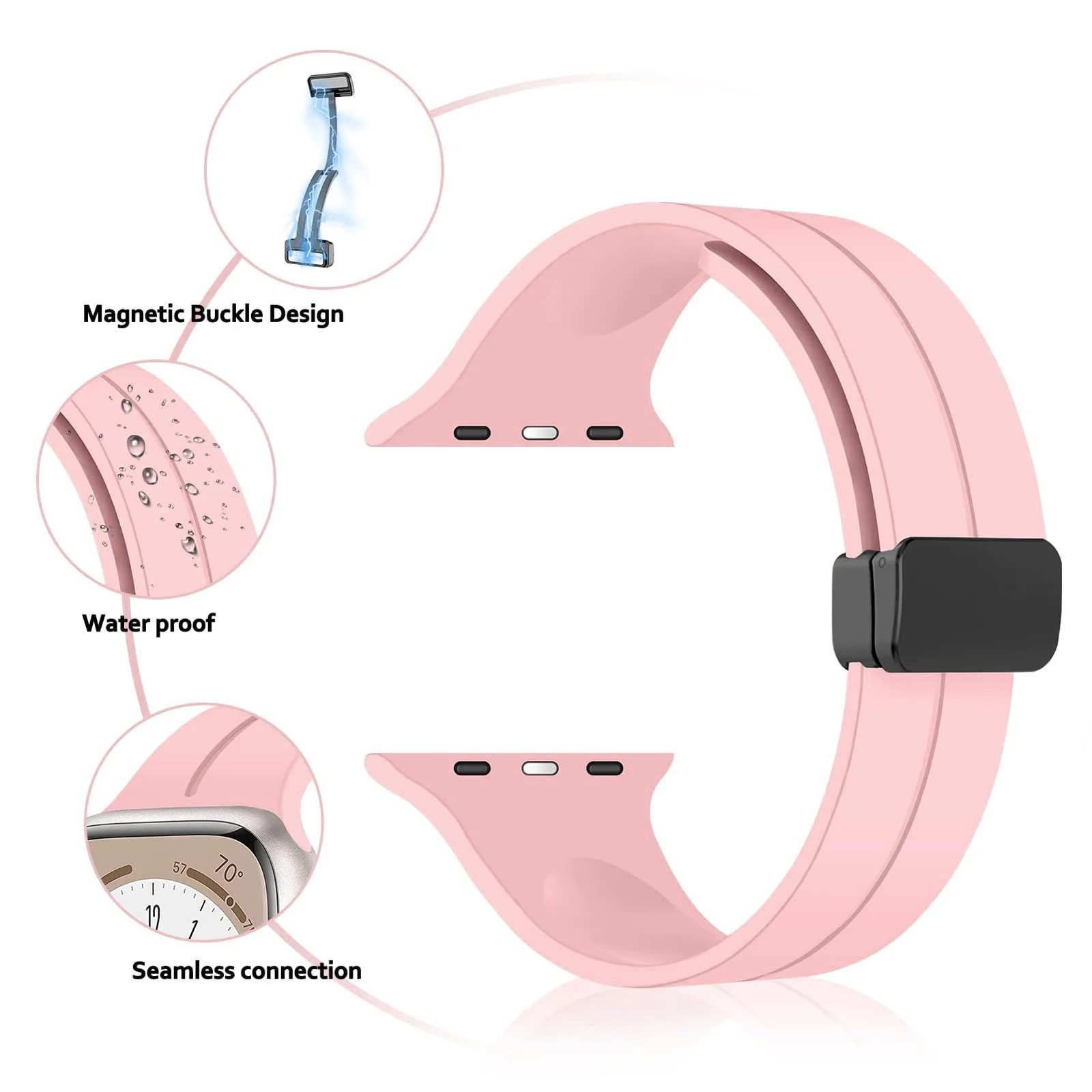 DL3 Mobilak Magnetic Strap for Apple Watch Band 49mm 45mm 44mm 41mm 40mm 38mm 42mm, Sport Silicone Replacement Wristband Strap for iwatch Series 9 8/7/6/5/4/3/2/SE (42mm/44mm/45mm/49mm) - Pink