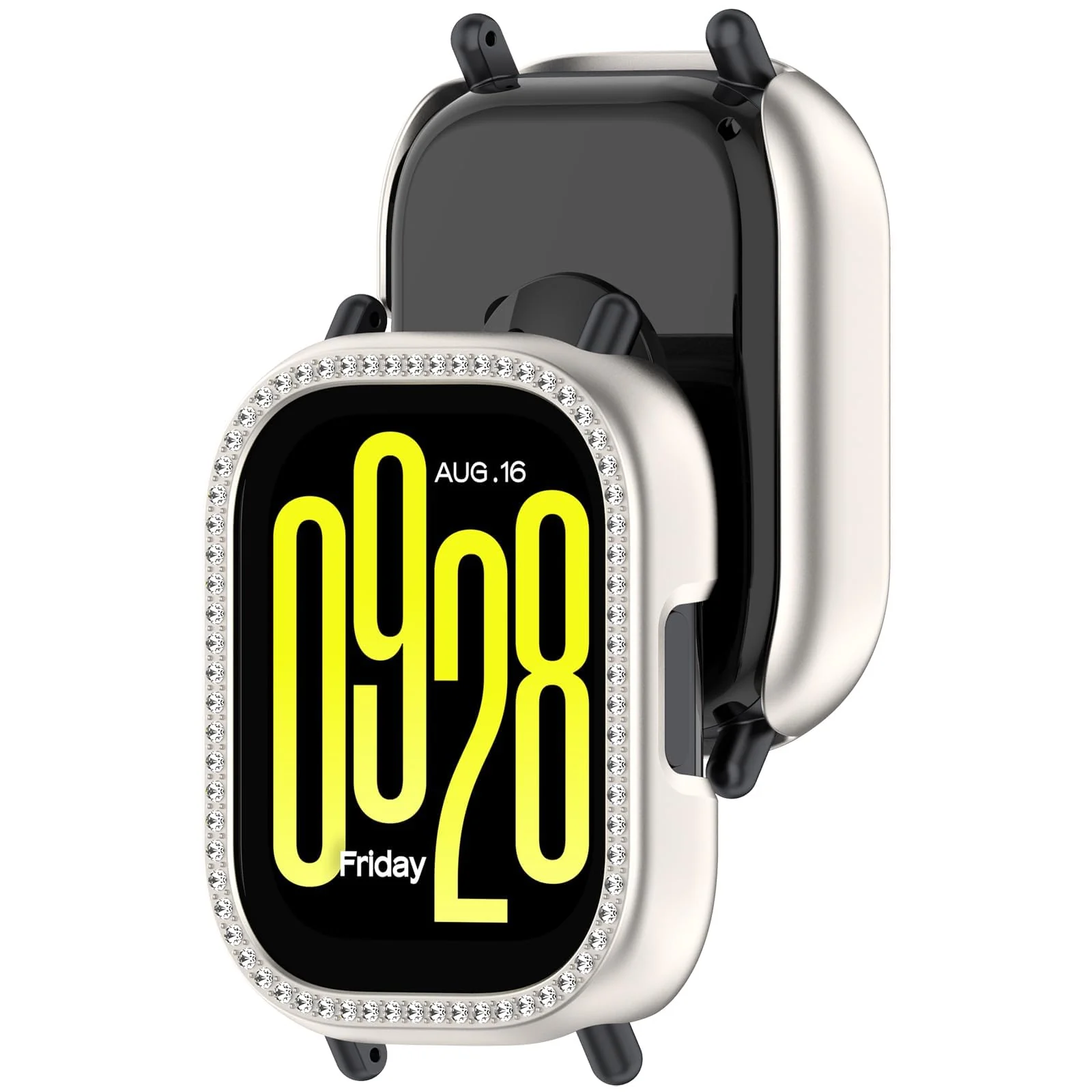 DL3 Mobilak Bling Case for Xiaomi Redmi Watch 5 Active, Slim Hard PC Frame Cover with Crystal Diamond Bumper Design (Without Screen Protector), Protective Case for Women and Girls - Starlight