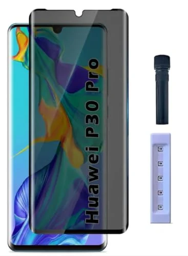 Mobigon Screen Protector for Huawei P30 Pro UV Glass Fingerprint Reader Support 3D Curved Anti-Spy Tempered Glass Screen Protector - Privacy