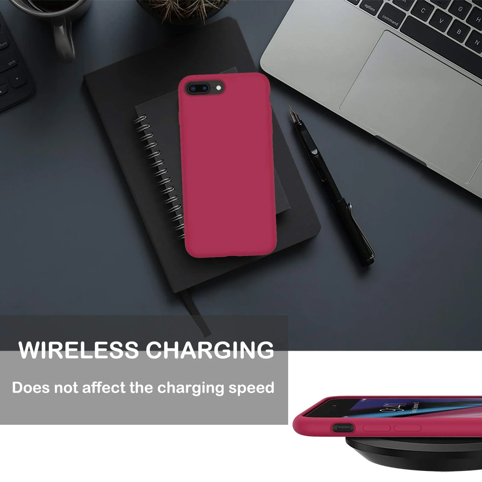 DL3 Mobilak Liquid Silicone Protective Case for iPhone 7 Plus / iPhone 8 Plus with Camera Protection and Microfiber Lining - Rose Red
