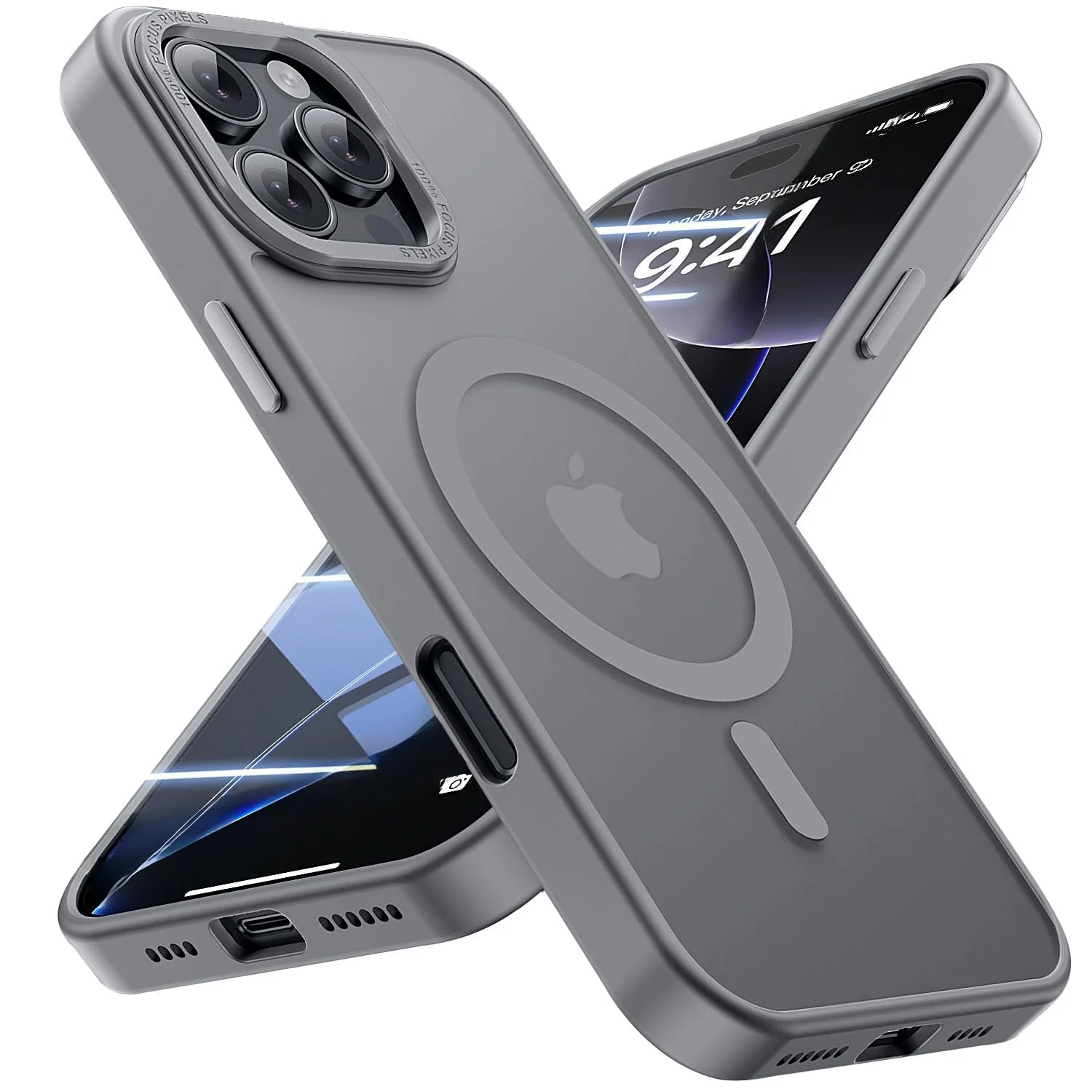 DL3 Mobilak Translucent Matte Case for iPhone 16 Pro 6.3-Inch, Compatible with MagSafe accessories, Supports wireless charging, Built-in magnetic car-mount support - Gray