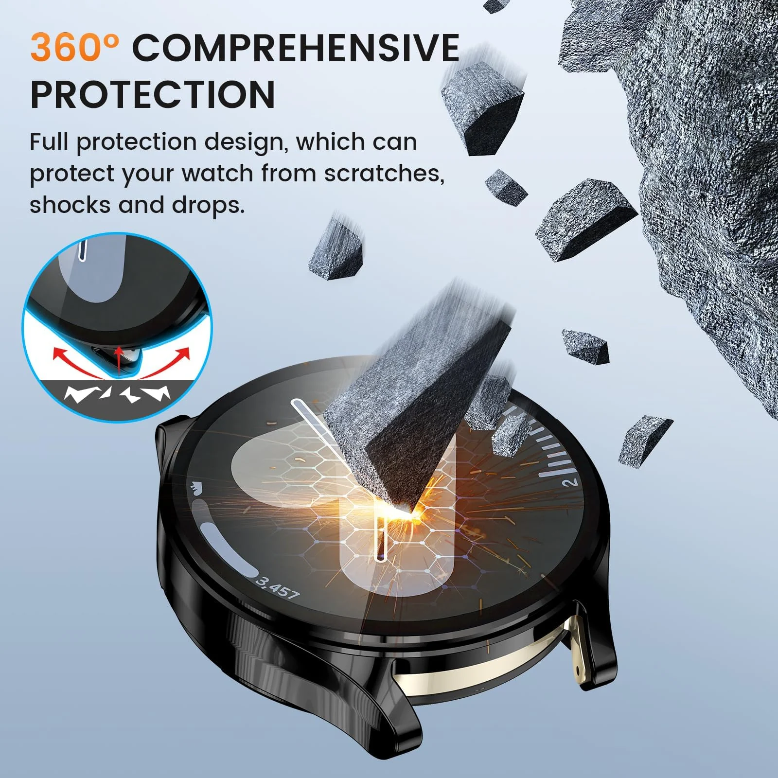 DL3 Mobilak Case for Samsung Galaxy Watch 7 44mm, with Built in Screen Protector, TPU Watch Case, [Full Coverage], Shockproof Cover, High Definition Cover, Protective Case for Watch7 44 mm - Black