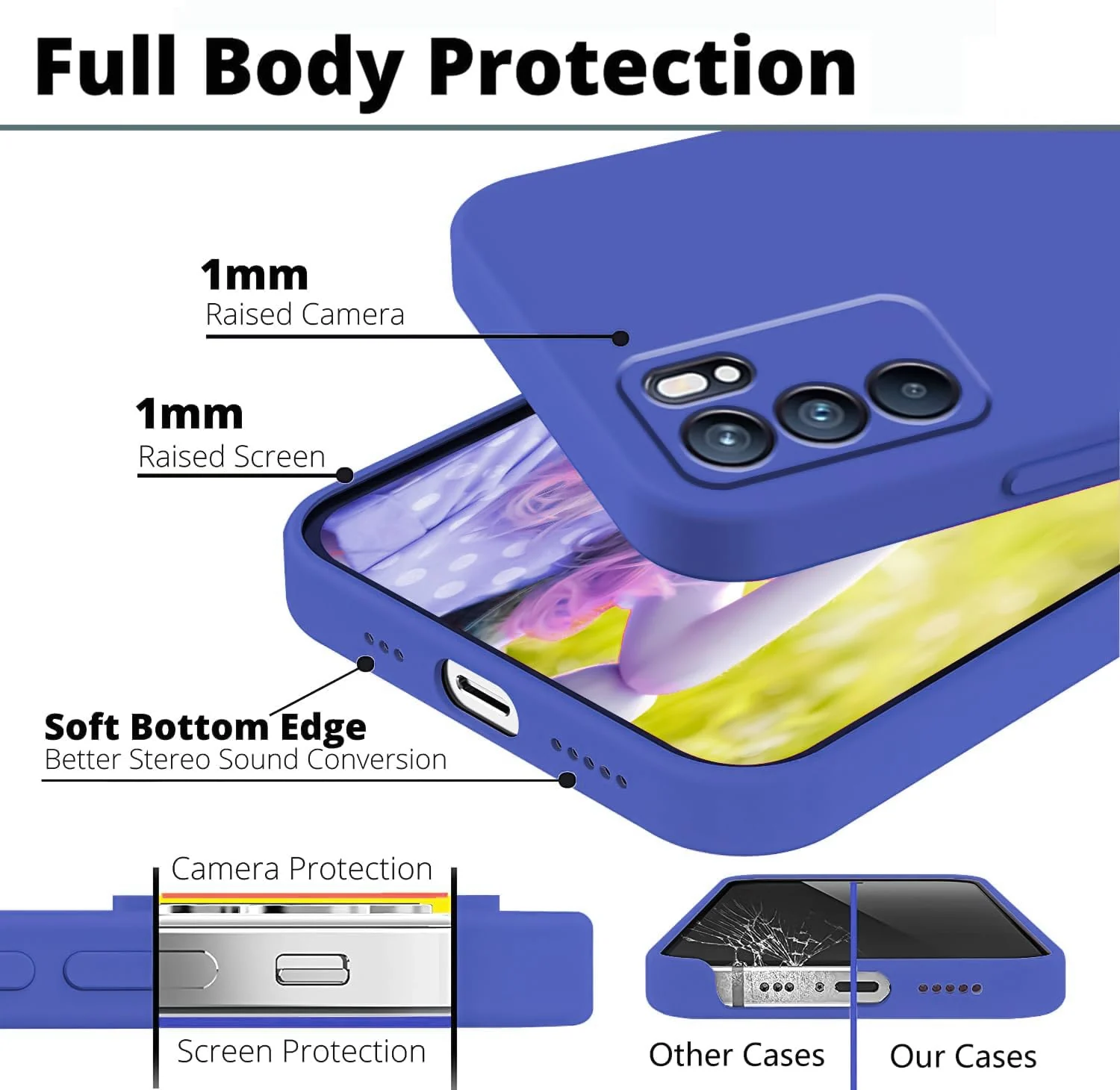 DL3 Mobilak Liquid Silicone Protective Case with Soft Microfiber Lining with Full Camera Protection for OPPO Reno 6 5G - Light Blue