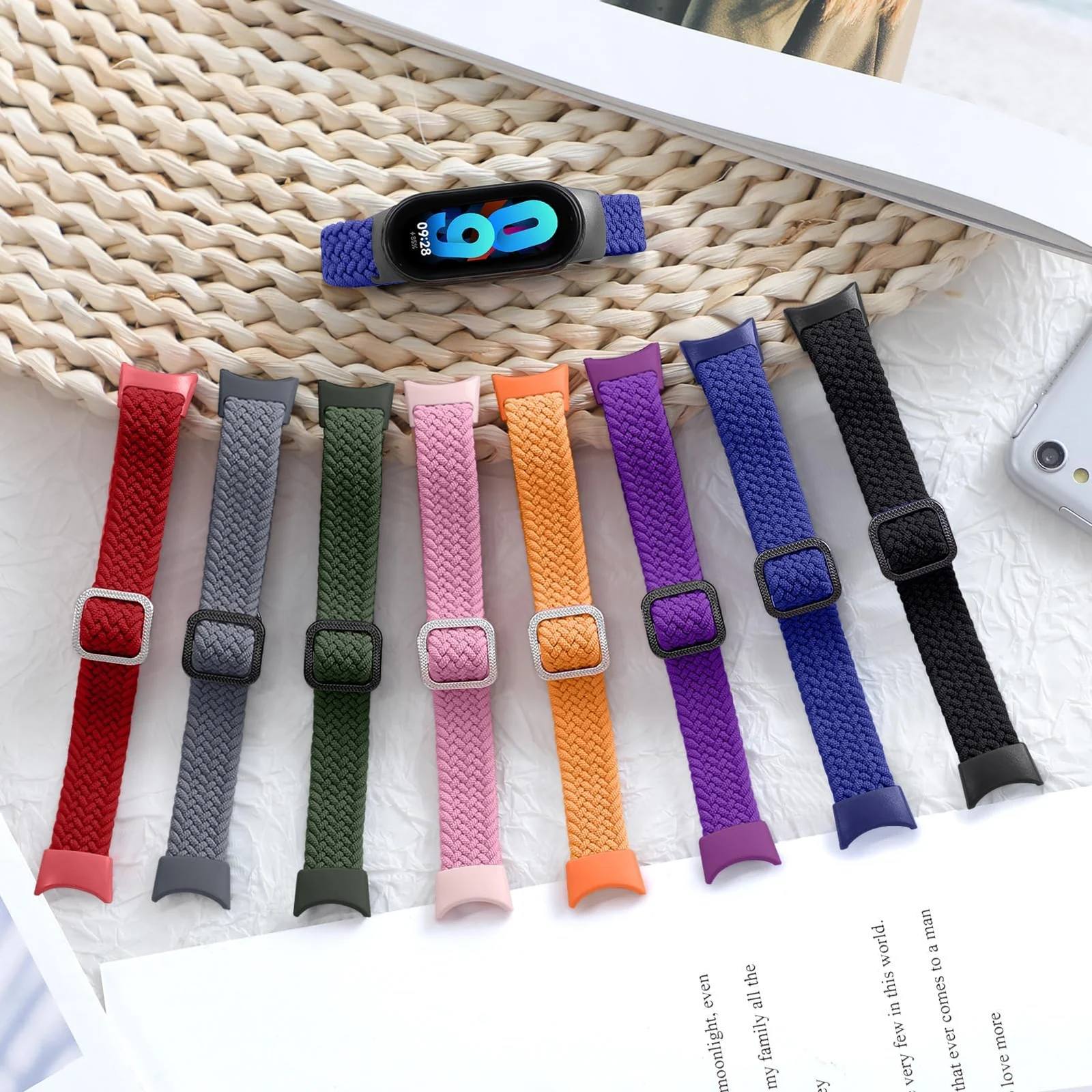 DL3 Mobilak Compatible with Xiaomi Mi Band 10/9/8 strap, Braided Solo Loop for Nylon Elastic Adjustable Replacement Wristband Compatible with Xiaomi Smart Band 8/9/10 - purple