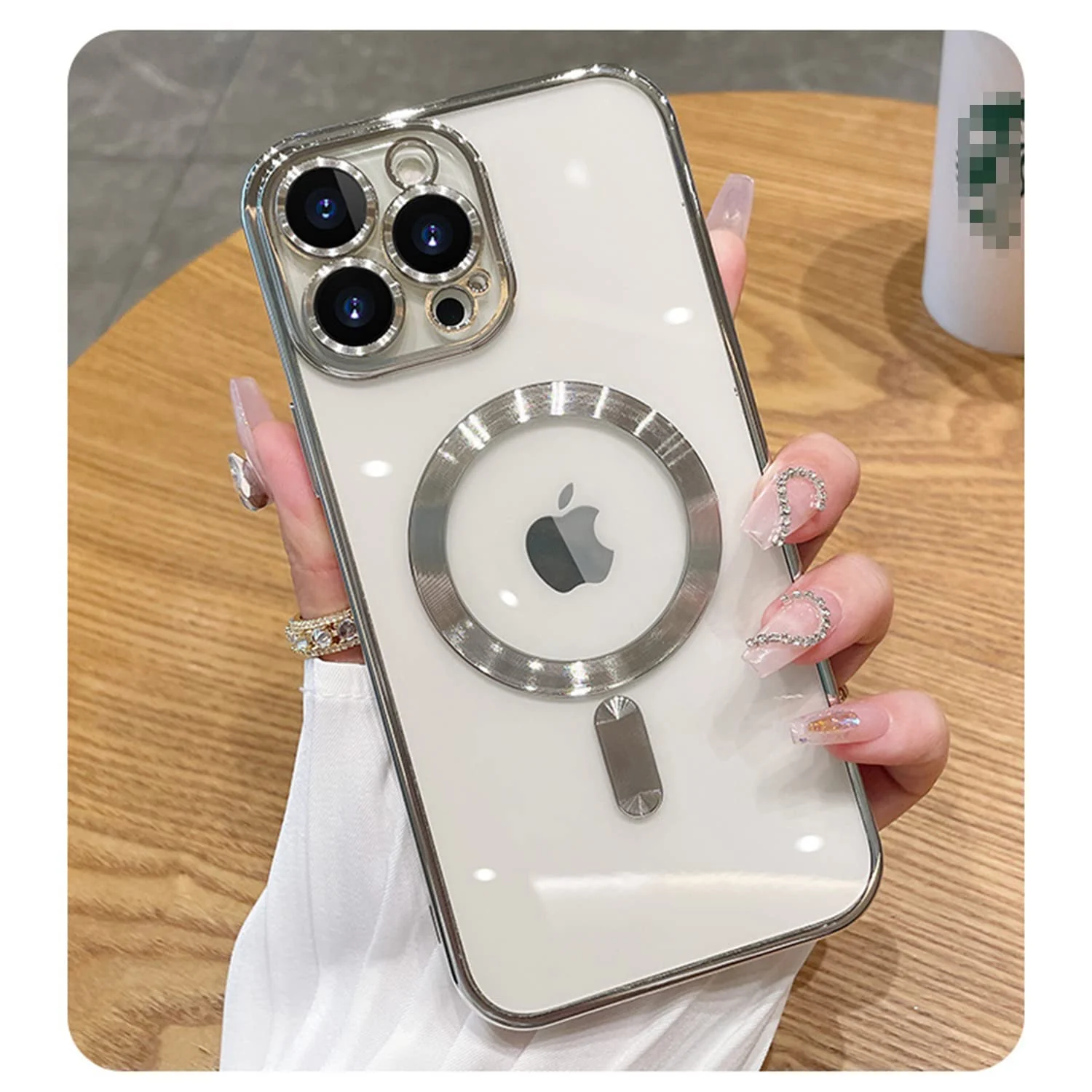 DL3 Mobilak Clear MagSafe-Compatible Magnetic Case for iPhone 13 Pro with Camera Protection - Silver