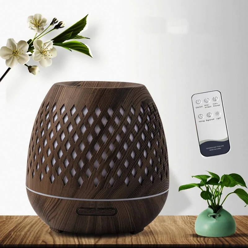 Mobigon Essential Oil Diffuser, Aromatherapy Diffuser 500ml with Remote Control, 4 Timer & Auto-Off Safety Switch, 7 Color LED Lights Mode, 10 Hours Quiet Humidifier for Bedroom - E.Dark Woody