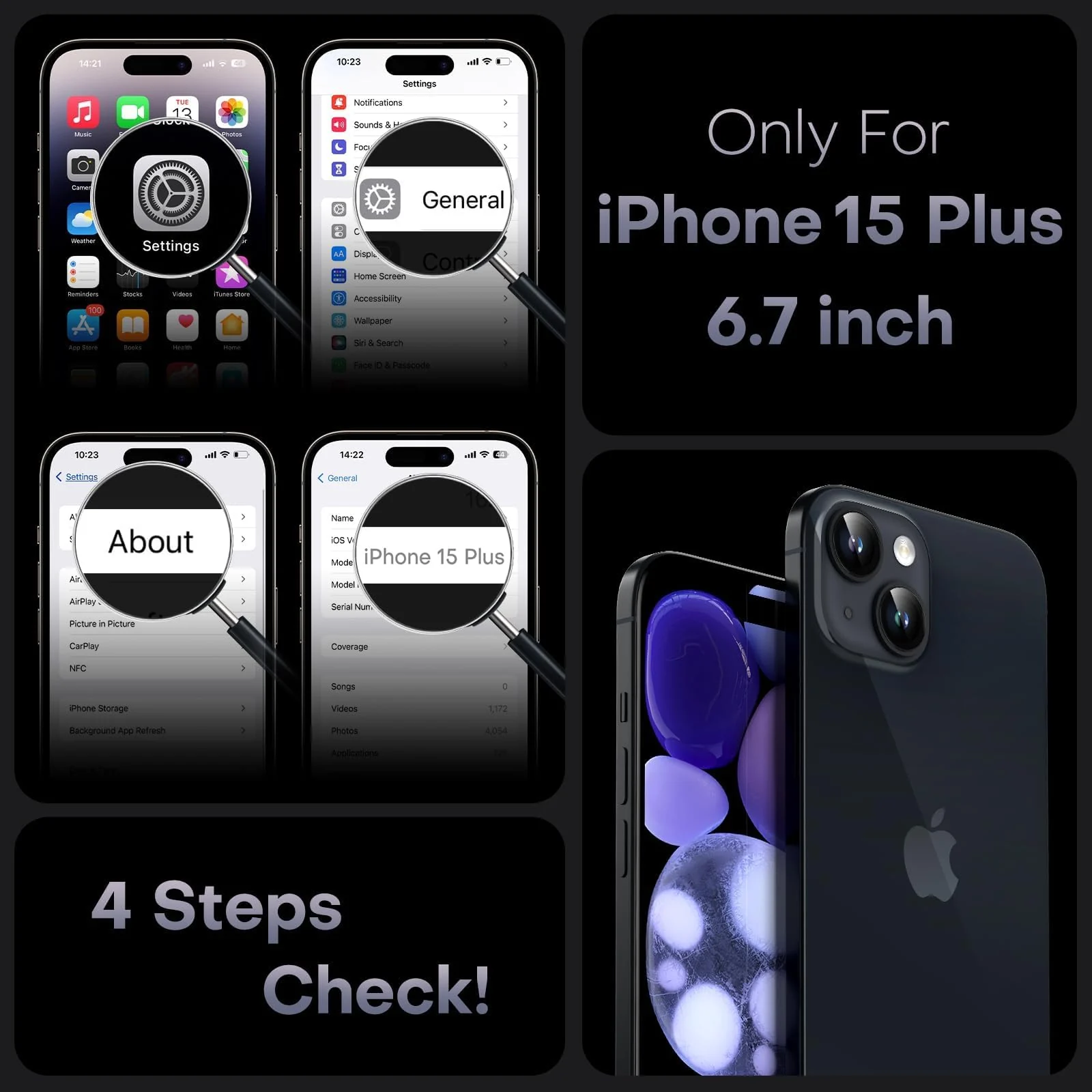 DL3 Mobilak Matte Screen Protector for iPhone 15+ Plus 6.7 inch, Tempered Glass Screen Protectors With Back Screen Carbon Fibre, Anti-Glare and Anti-Fingerprint, No Bubbles, Built-in Dust Filter - Clear
