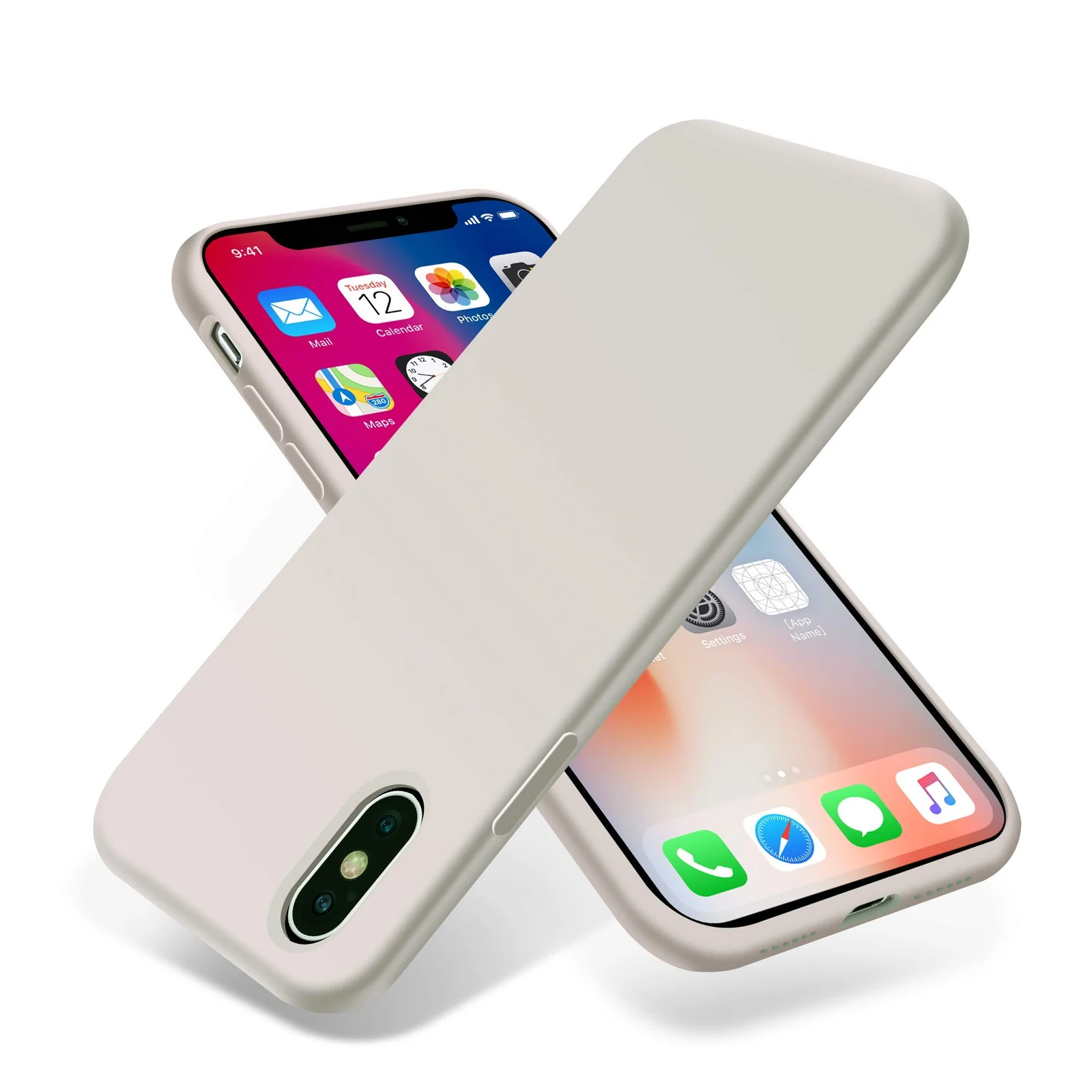 DL3 Mobilak Liquid Silicone Protective Case with Soft Microfiber Lining for iPhone X / iPhone XS - Stone