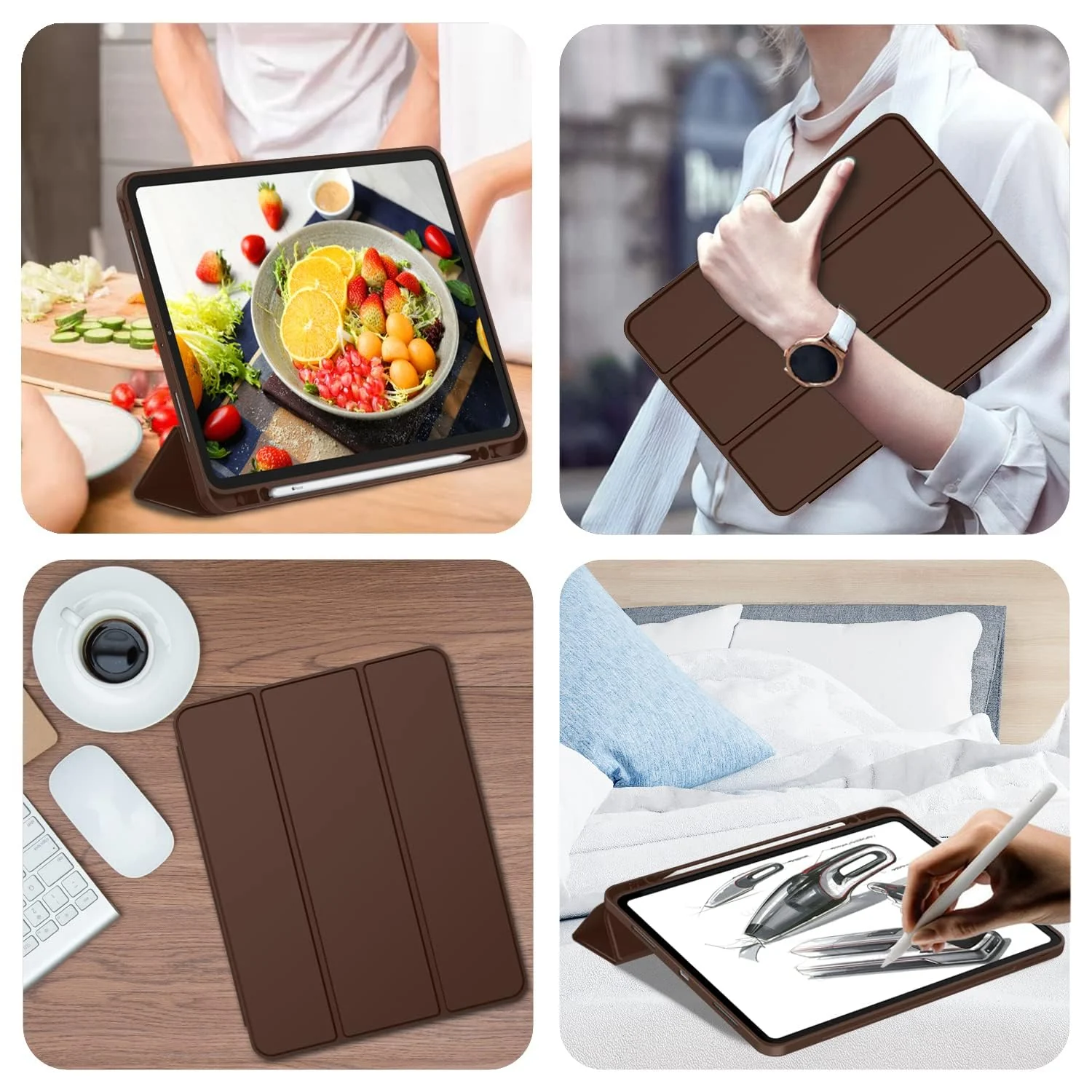DL3 Mobilak New iPad Pro 12.9 Inch Case 2022/2021/2020(6th/5th/4th Gen) with Pencil Holder, Smart iPad Case [Support Touch ID and Auto Wake/Sleep] with Auto 2nd Gen Pencil Charging - Dark Brown