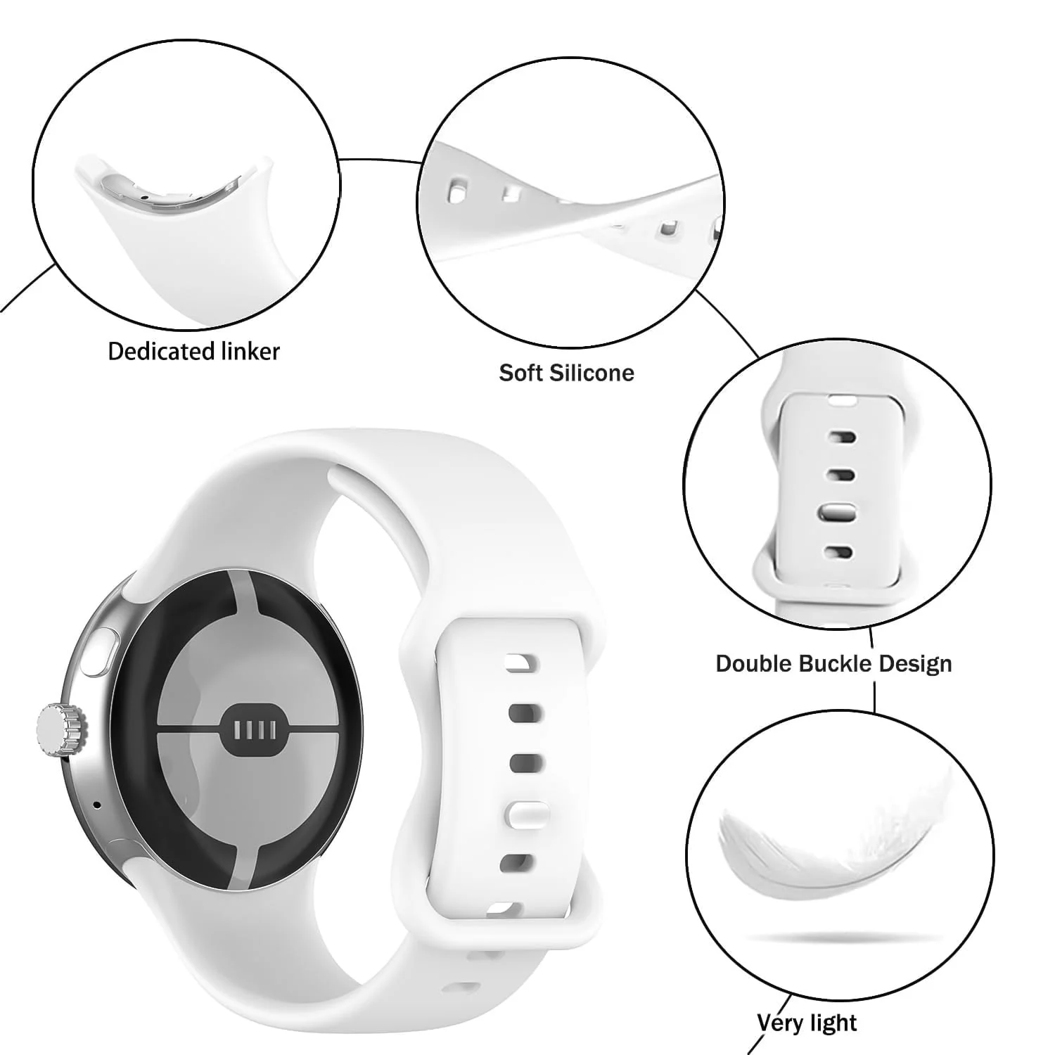 DL3 Mobilak Band Compatible with Google Pixel Watch 4/3 (45mm), Soft Silicone Sport Replacement Straps Bracelet for Google Pixel Watch 3 45mm/Pixel Watch 4 45mm - White