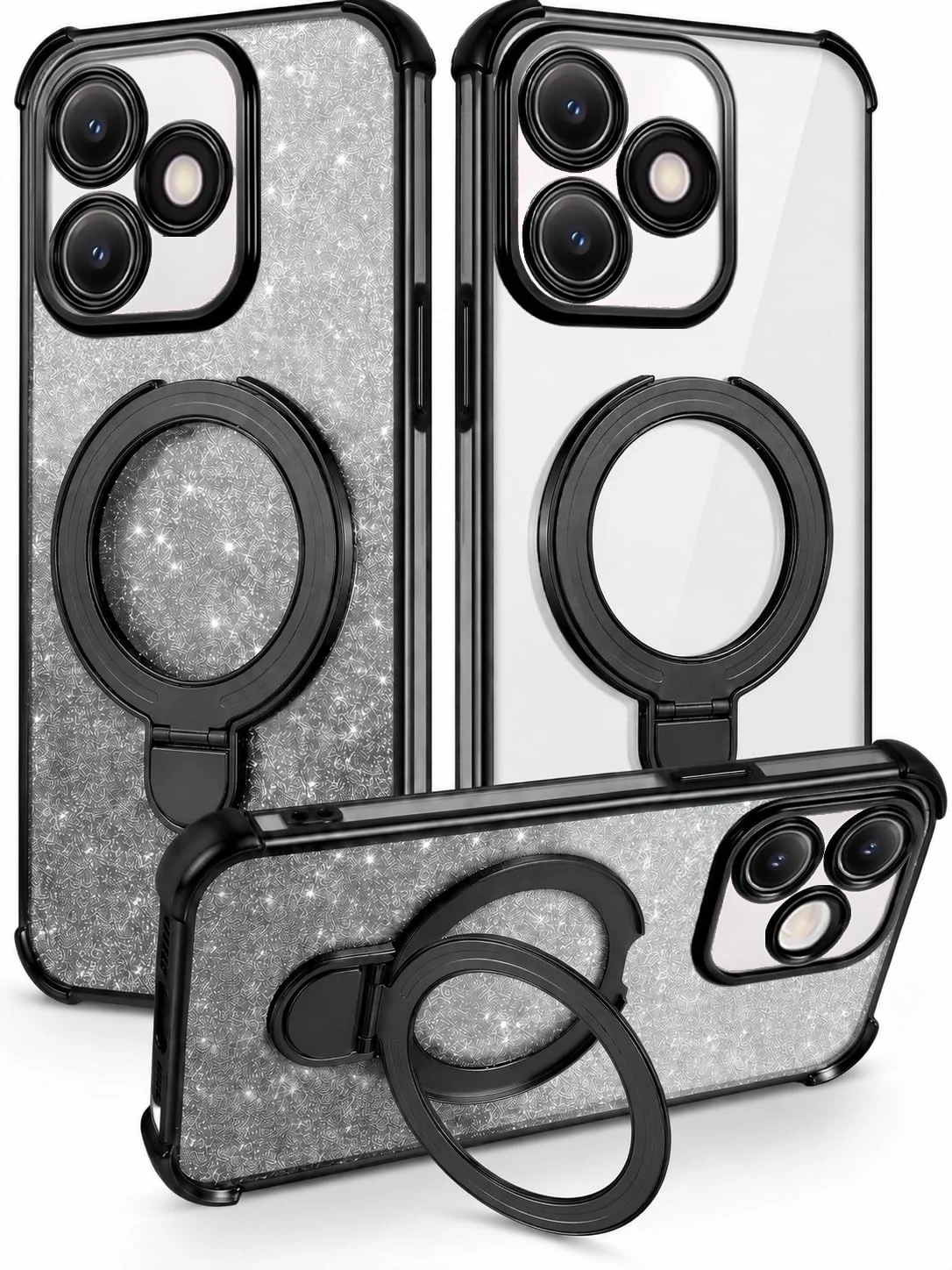 MOBIGON Glitter Phone Case with Magnetic Ring Stand for realme C53 / C51 / Note 50, Black