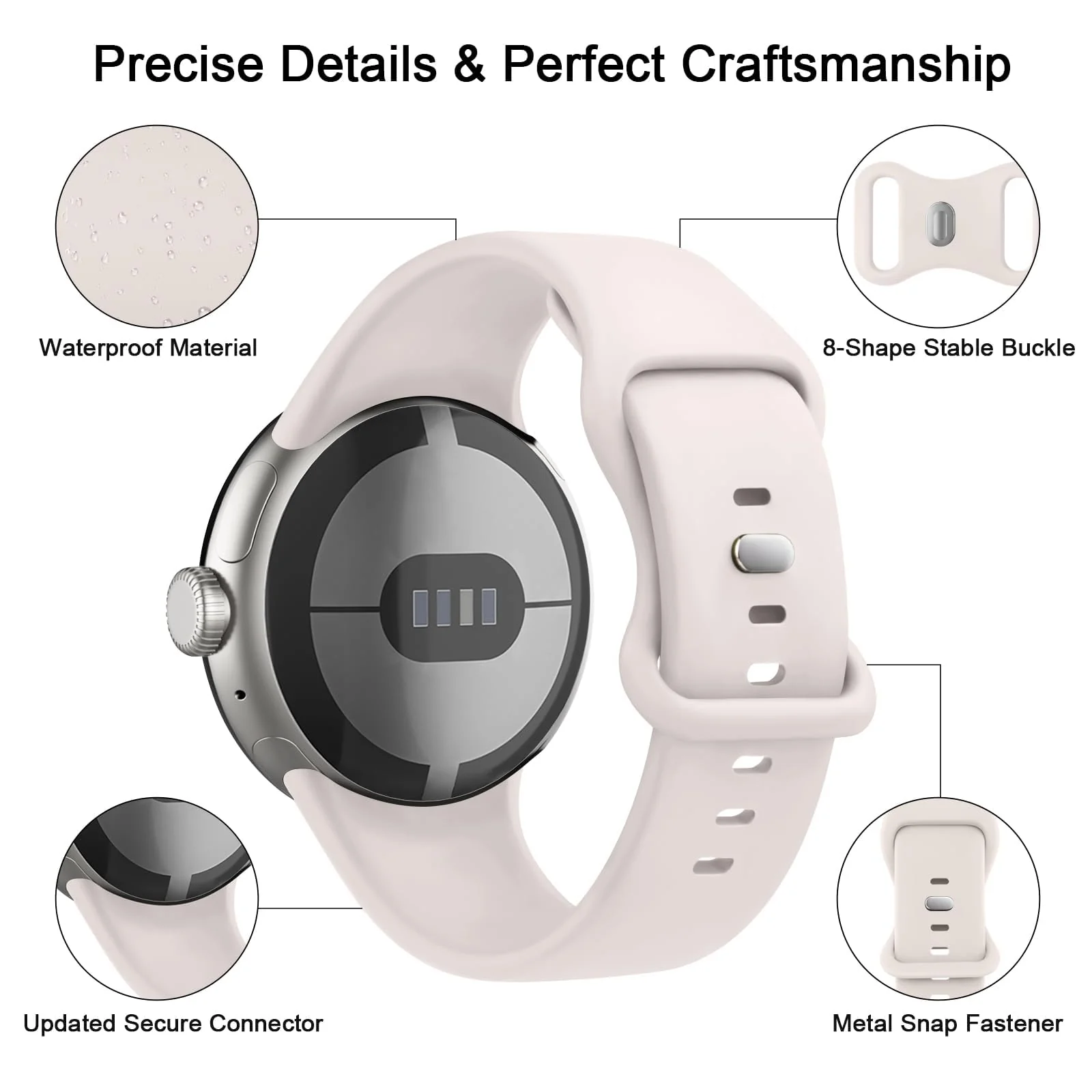 DL3 Mobilak Band Compatible with Google Pixel Watch 1/2/3/4 (41mm), Soft Silicone Sport Replacement Straps Bracelet for Google Pixel Watch 41mm - Starlight