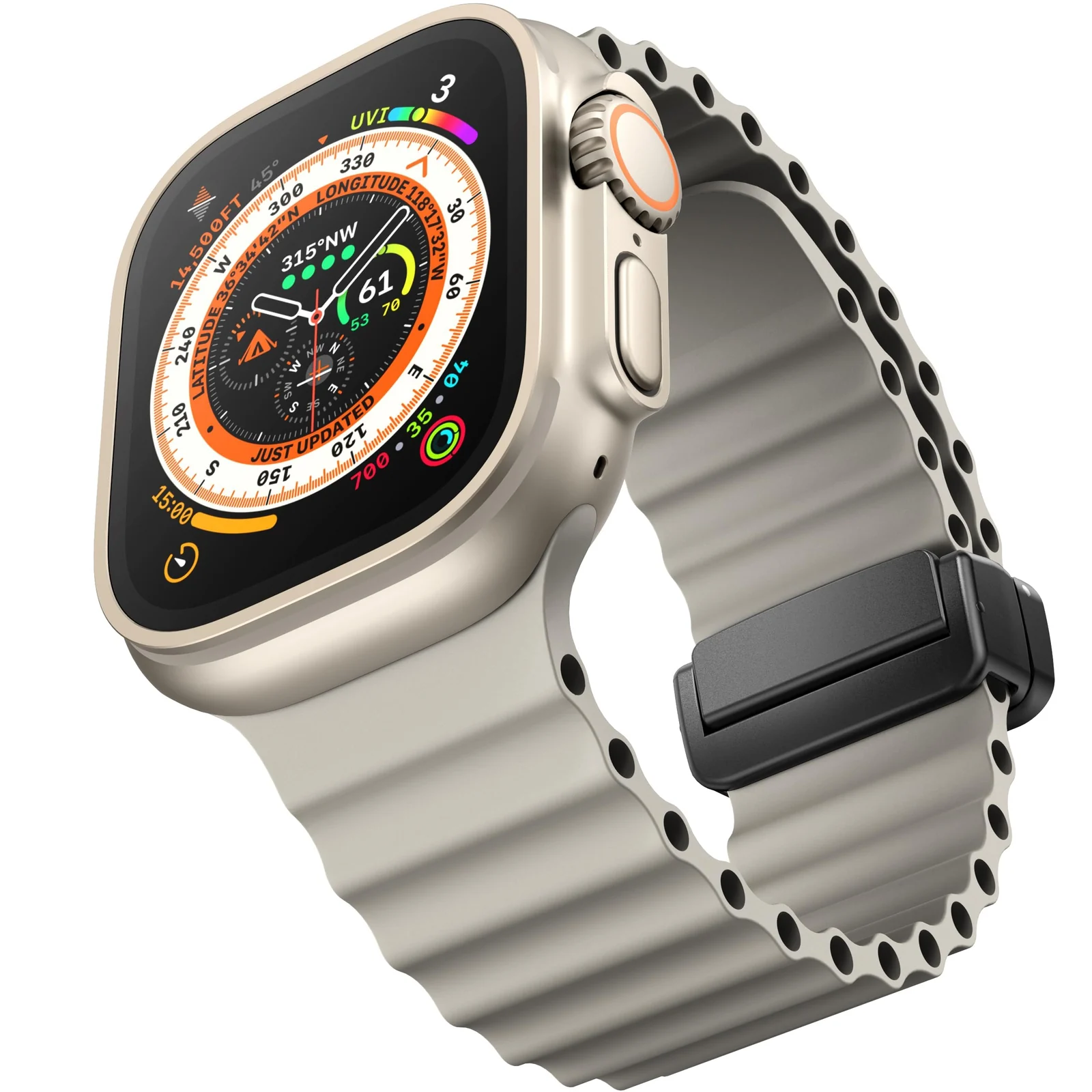 DL3 Mobilak Strap Ocean For Apple Watch Ultra Bands 49mm 45mm 44mm 42mm, Soft Silicone Magnetic Buckle Sport Replacement Strap for iWatch Ultra 2 Ultra SE Series 9 8 7 6 5 4 3 2 1 - Starlight