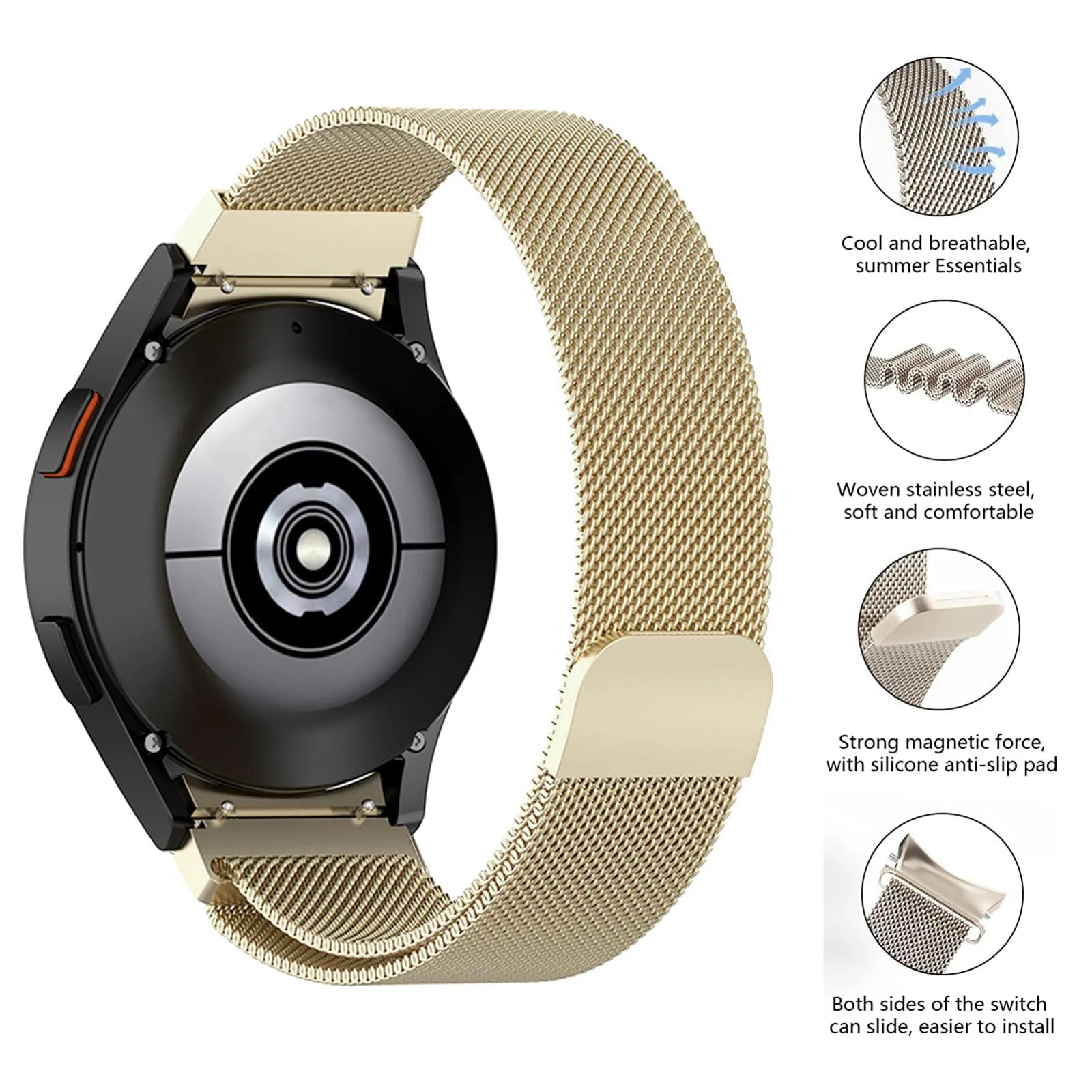 DL3 Mobilak No Gap Metal Band Compatible with Samsung Galaxy Watch 7 6 5 4 FE 40mm 44mm, Galaxy Watch 6 4 Classic 47mm 43mm 42mm 46mm/Watch 5 Pro 45mm, Stainless Steel Wristband Women Men - Gold