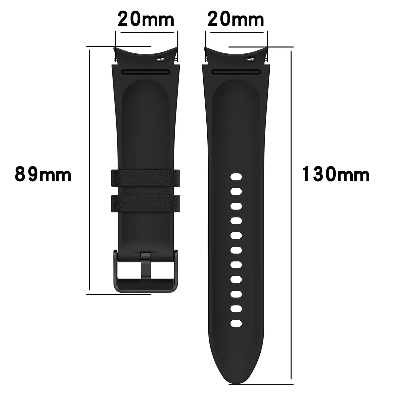 DL3 Mobilak No Gap Leather silicone Bands Compatible with Samsung Galaxy Watch 6 5 4 40mm 44mm, Galaxy Watch 5 Pro Band 45mm/ Watch 6 4 Classic Band 42mm 46mm 43mm 47mm Soft Strap - Black