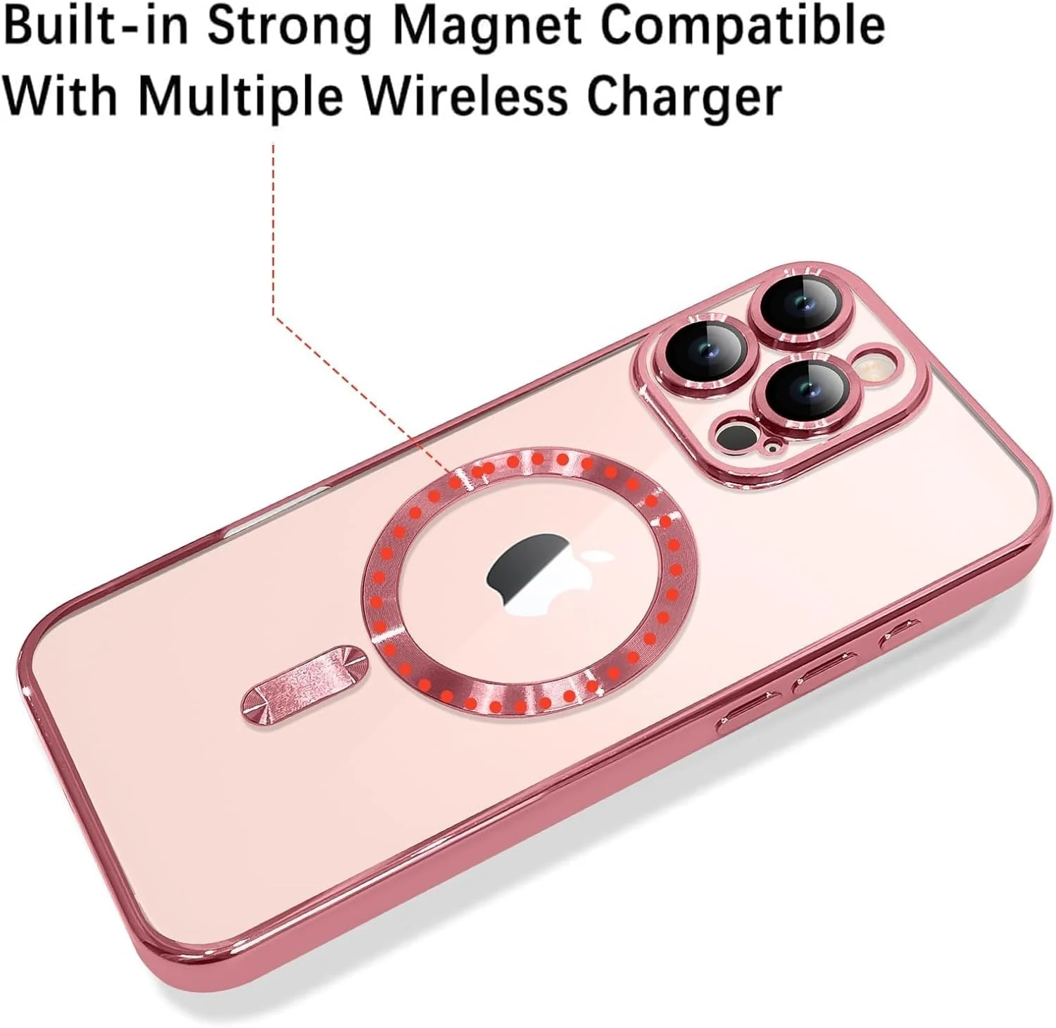 DL3 Mobilak Soft Clear Case for iPhone 16 Pro Max 6.9-Inch, Camera Lens Full Protection, Compatible with MagSafe Wireless Charging, Shockproof Electroplated TPU Phone Cover - Pink