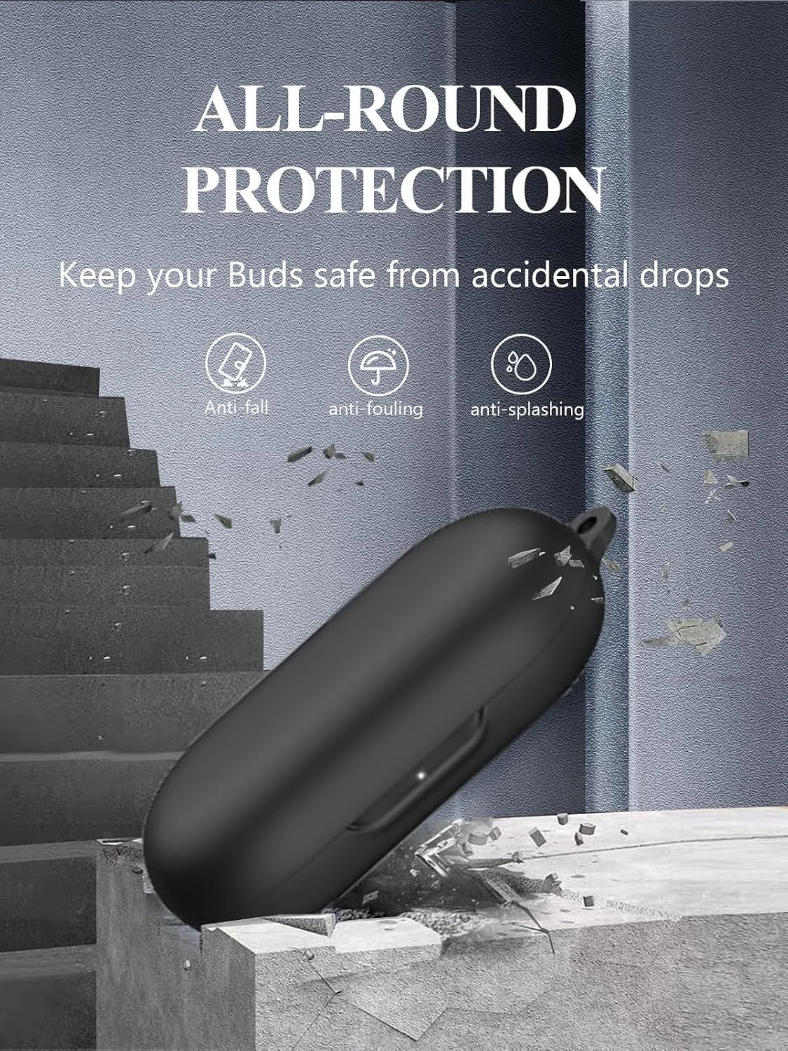 MOBIGON Silicone Earbuds Case with Carabiner for Anker Soundcore V30i, Black