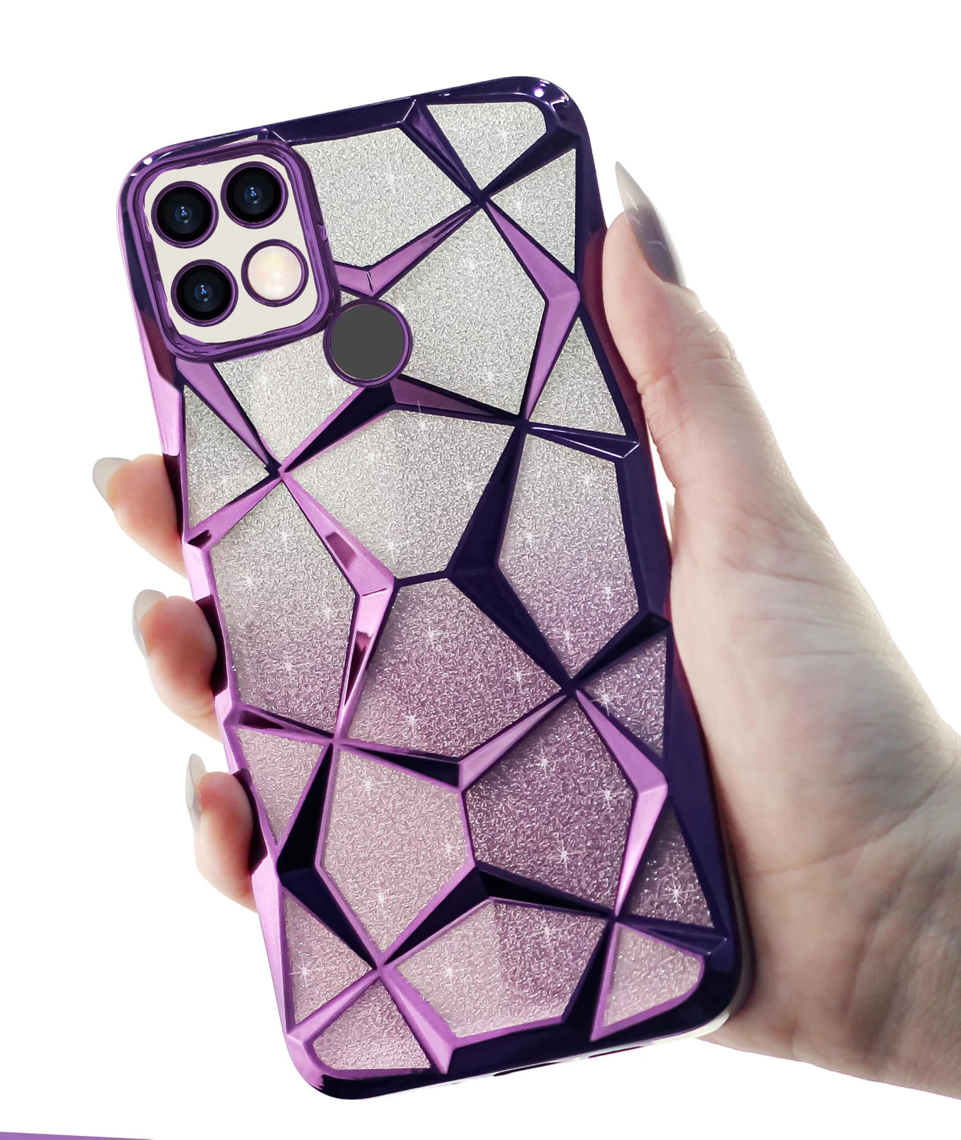 DL3 Mobilak Compatible with OPPO A15 / OPPO A15S Case Plating Bling Gradient Glitter Clear Cover Soft TPU Silicone Cute Camera Protection Shockproof Back for Women Girls Case - Purple