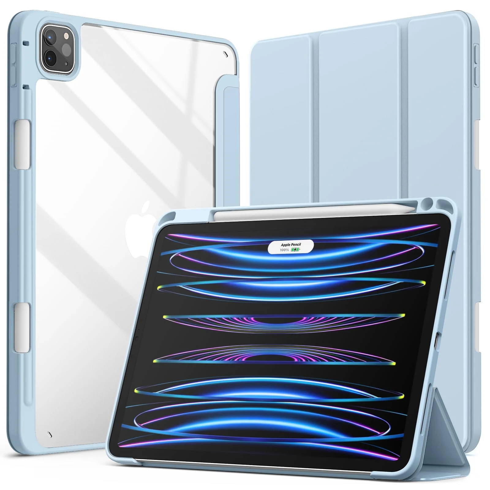 DL3 Mobilak for iPad Pro 11 Inch Case 4th /3rd /2nd Generation(2022/2021/ 2020), Clear Shockproof Back Cover Built-in Pencil Holder, Auto Sleep/Wake - Sky Blue