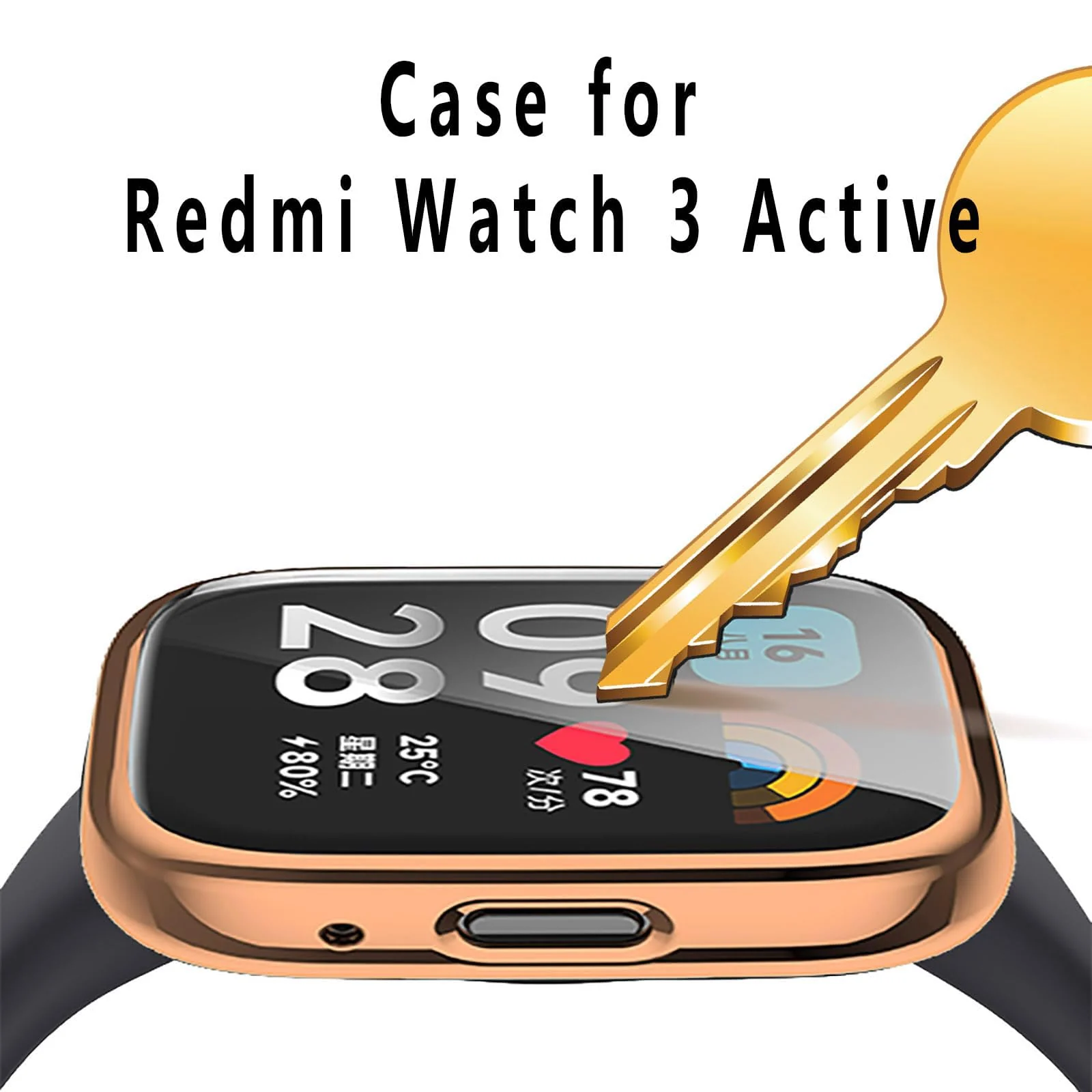 DL3 Mobilak Case for Xiaomi Redmi Watch 3 Lite/Active With Built-in Screen Protector, All-Around Soft TPU Shockproof Cover, Slim Guard Thin Bumper Shell Protector - Rose Gold
