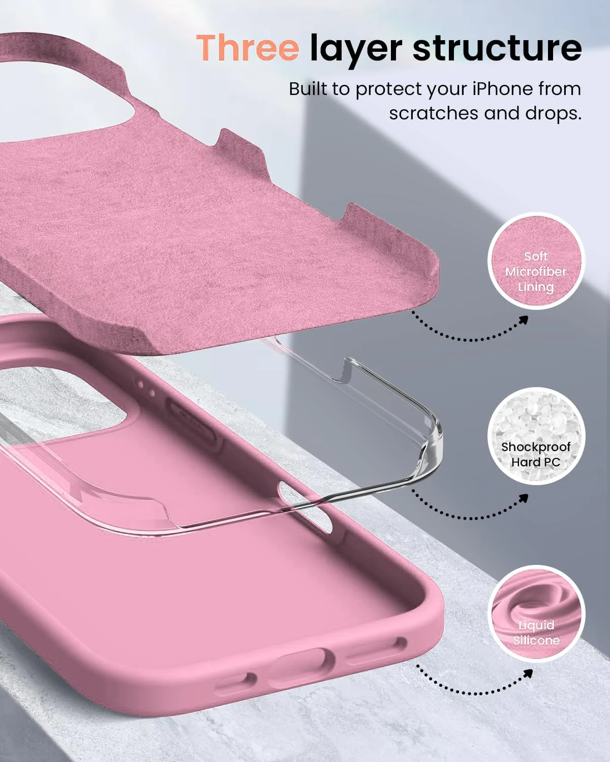 DL3 Mobilak Liquid Silicone Protective Case with Soft Microfiber Lining for iPhone 16 Pro - Pink 2
