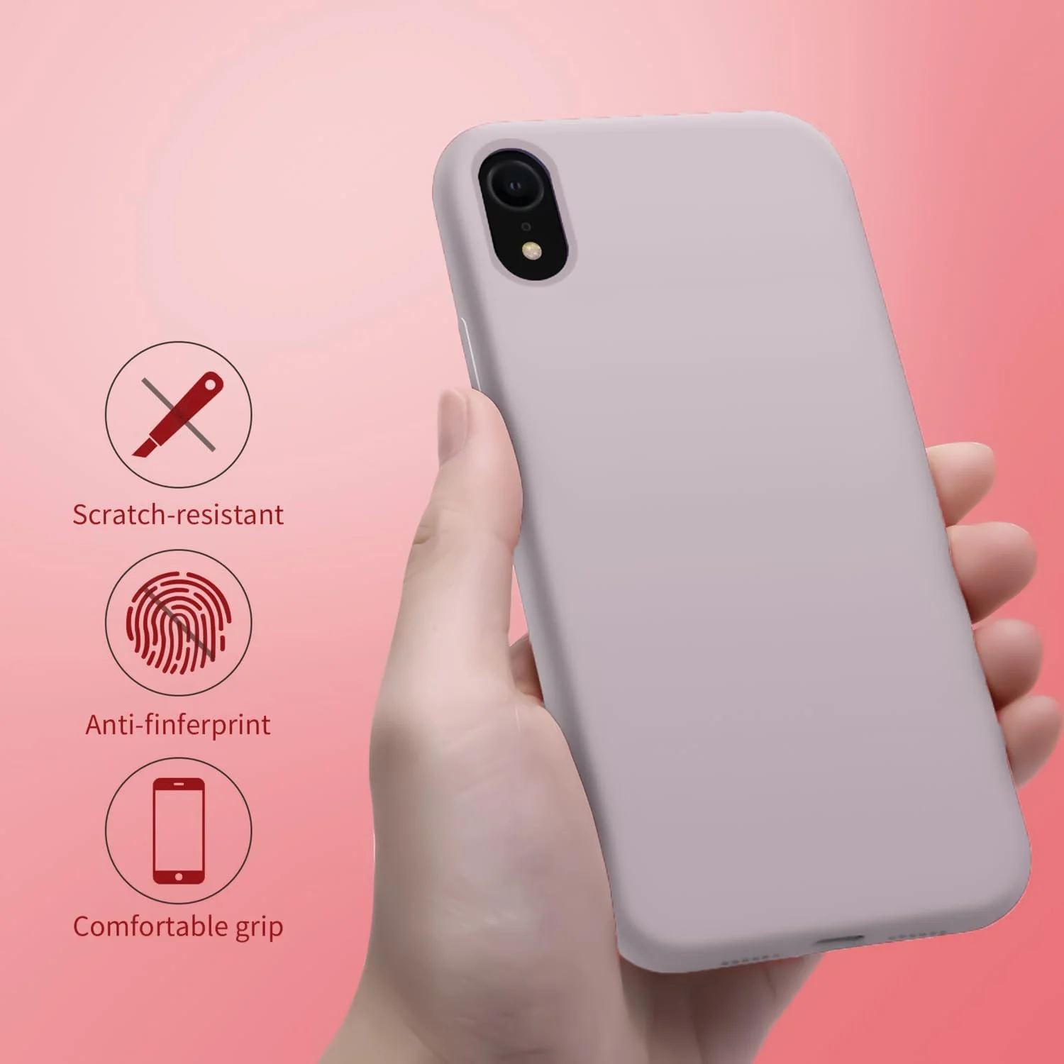 DL3 Mobilak Liquid Silicone Case for iPhone XR, Shock-absorbing protection, Scratch-resistant surface, Soft microfiber lining - Lavender Pink