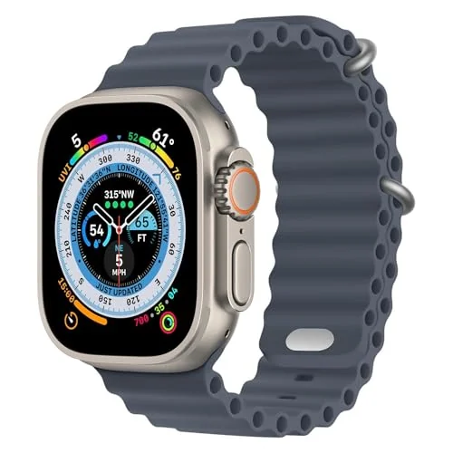 38MM/40MM/41MM — DL3 Mobilak Ocean Band For Apple Watch Band 49mm 45mm 44mm 42mm 41mm 40mm 38mm Men Women, Soft Silicone Sport Band Replacement Strap for iWatch Series 9 8 7 SE 6 5 4 3 2 1 (38MM/40MM/41MM) - Blue Grey
