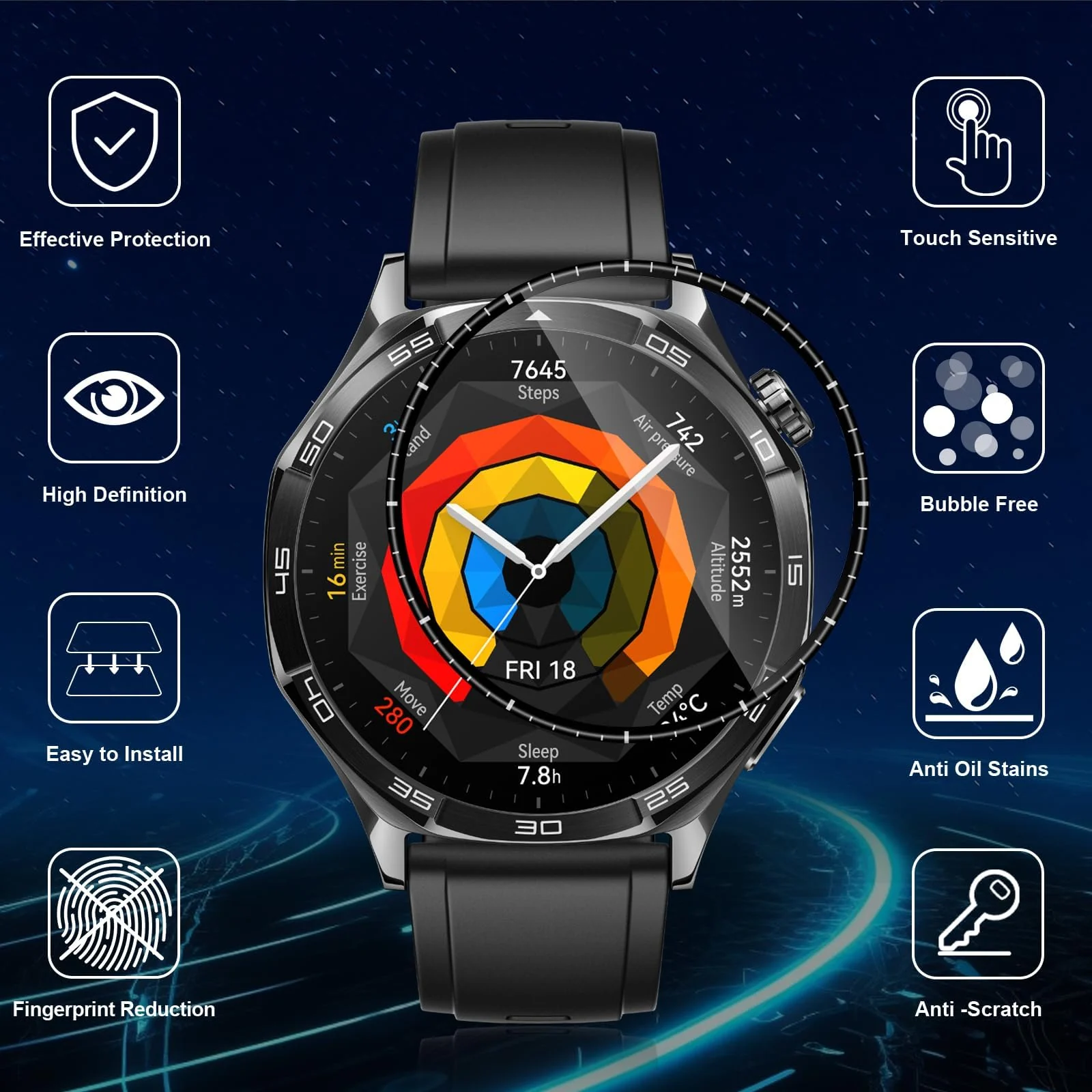 DL3 Mobilak Screen Protector For Huawei Watch GT 5 46mm, 3D Curved Soft Edge Protective Film [Anti-Scratch] [Bubble Free] [Ultra Shatterproof] [High Sensitive] (Not Glass) For Huawei Watch GT5 46mm - Black